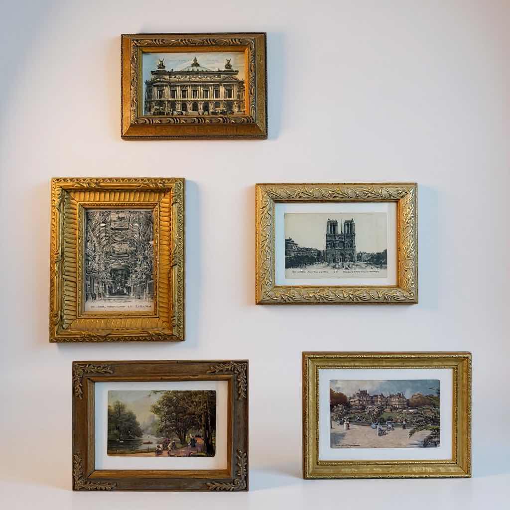 Photo 1 of 5-GOLD FRAMED ANTIQUE/VINTAGE POST CARDS