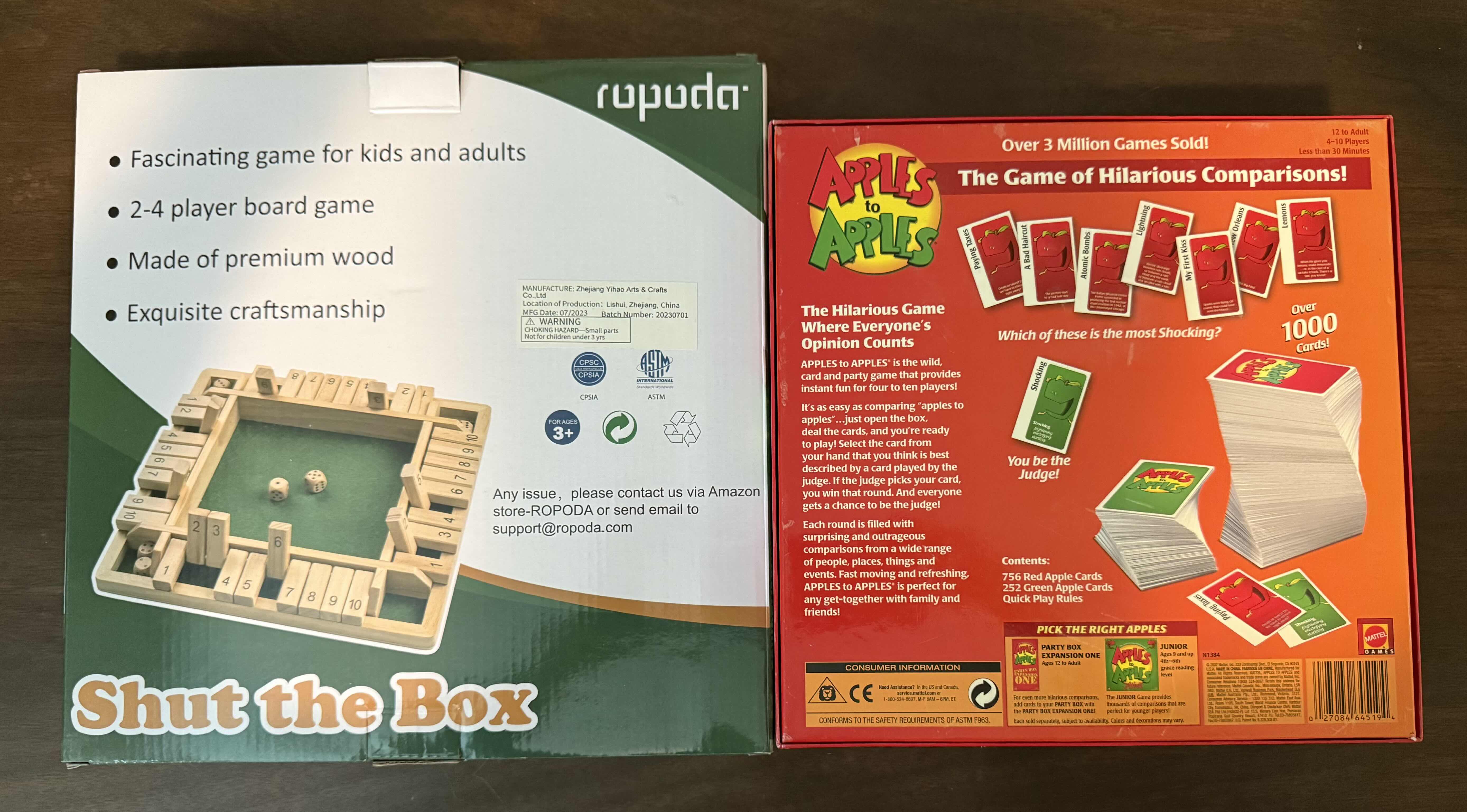 Photo 1 of 2-BOXED GAMES-APPLES TO APPLES, SHUT THE BOX