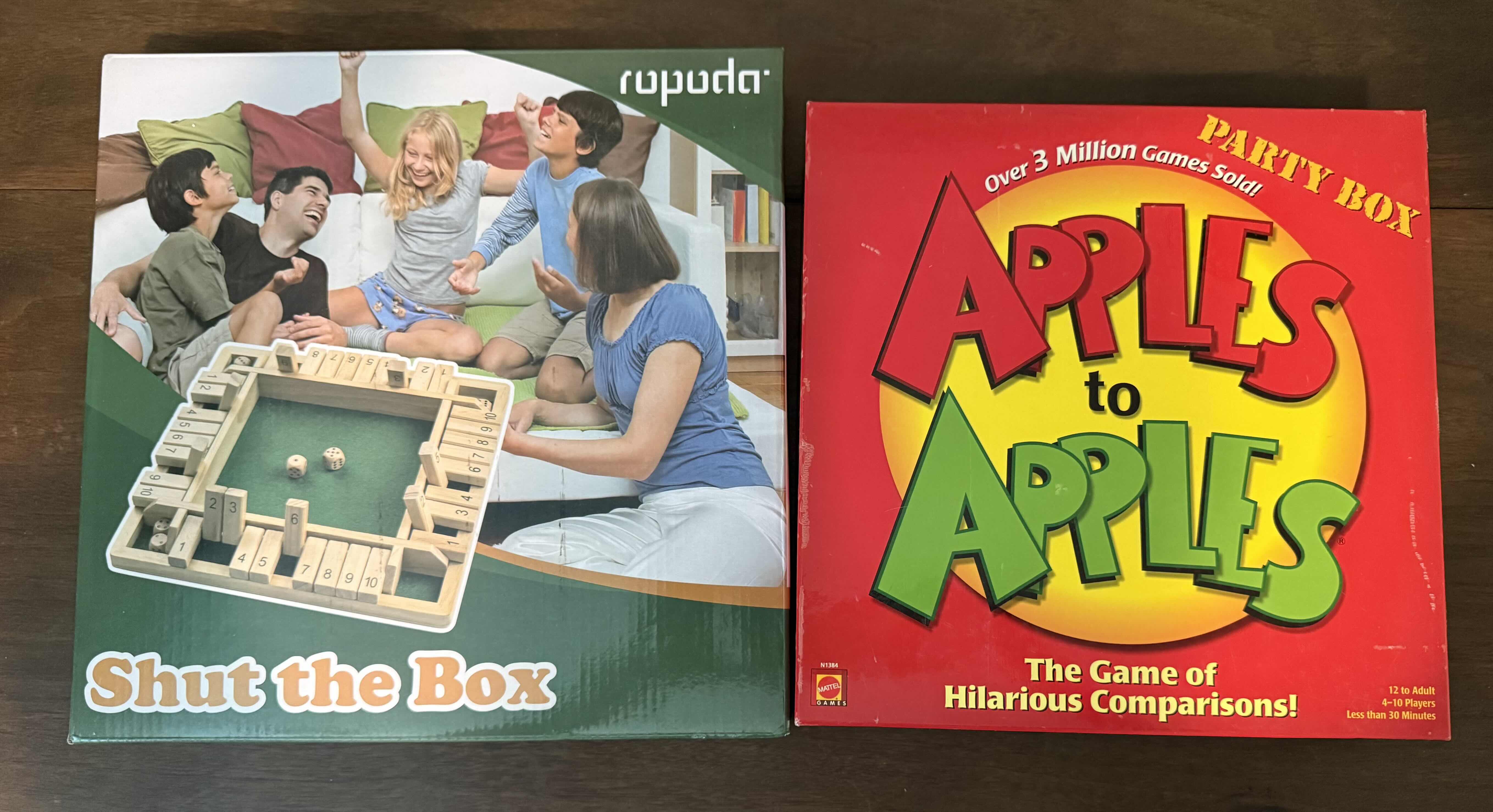Photo 1 of 2-BOXED GAMES-APPLES TO APPLES, SHUT THE BOX