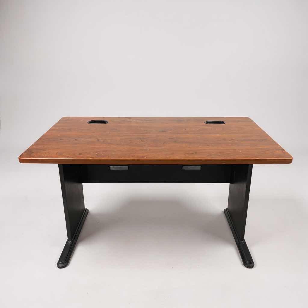 Photo 1 of CHERRY FINISH DESKTOP W DARK C SHAPED LEGS & WIRE MANAGEMENT GROMMETS 47" X 27" H 30"