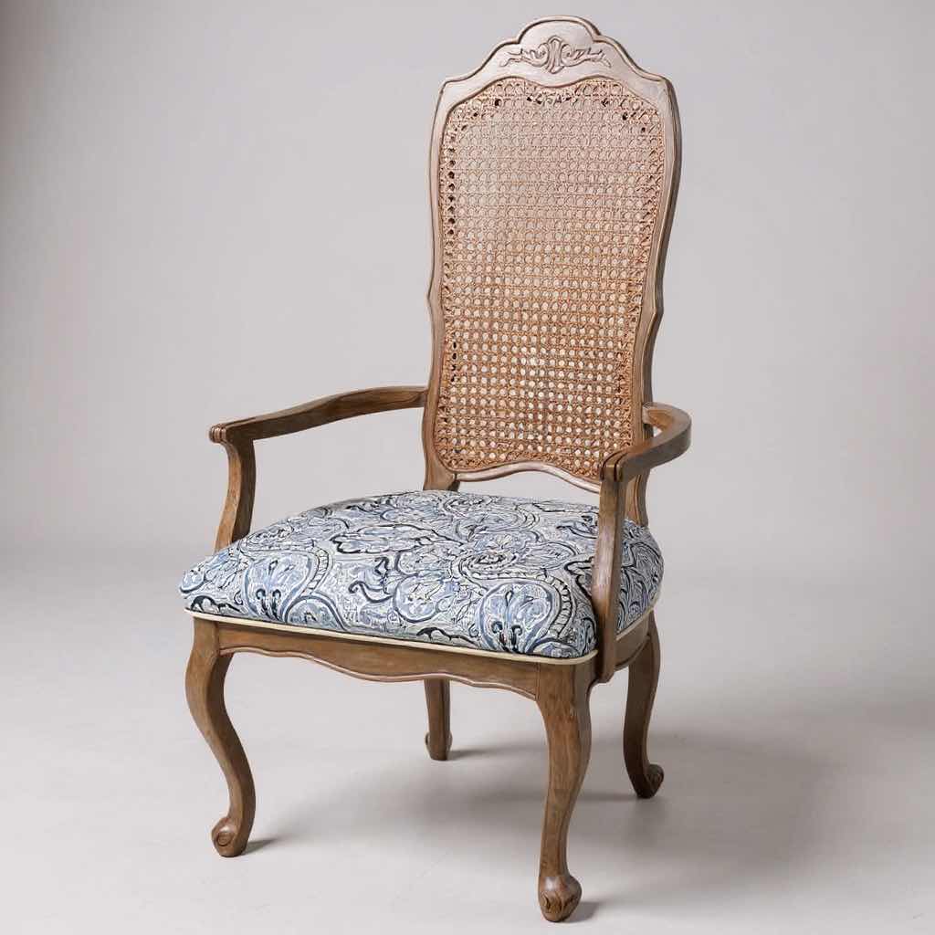 Photo 1 of CANE W WHITE WASHED WOOD HIGH BACK ARM CHAIR W PADDED SEAT