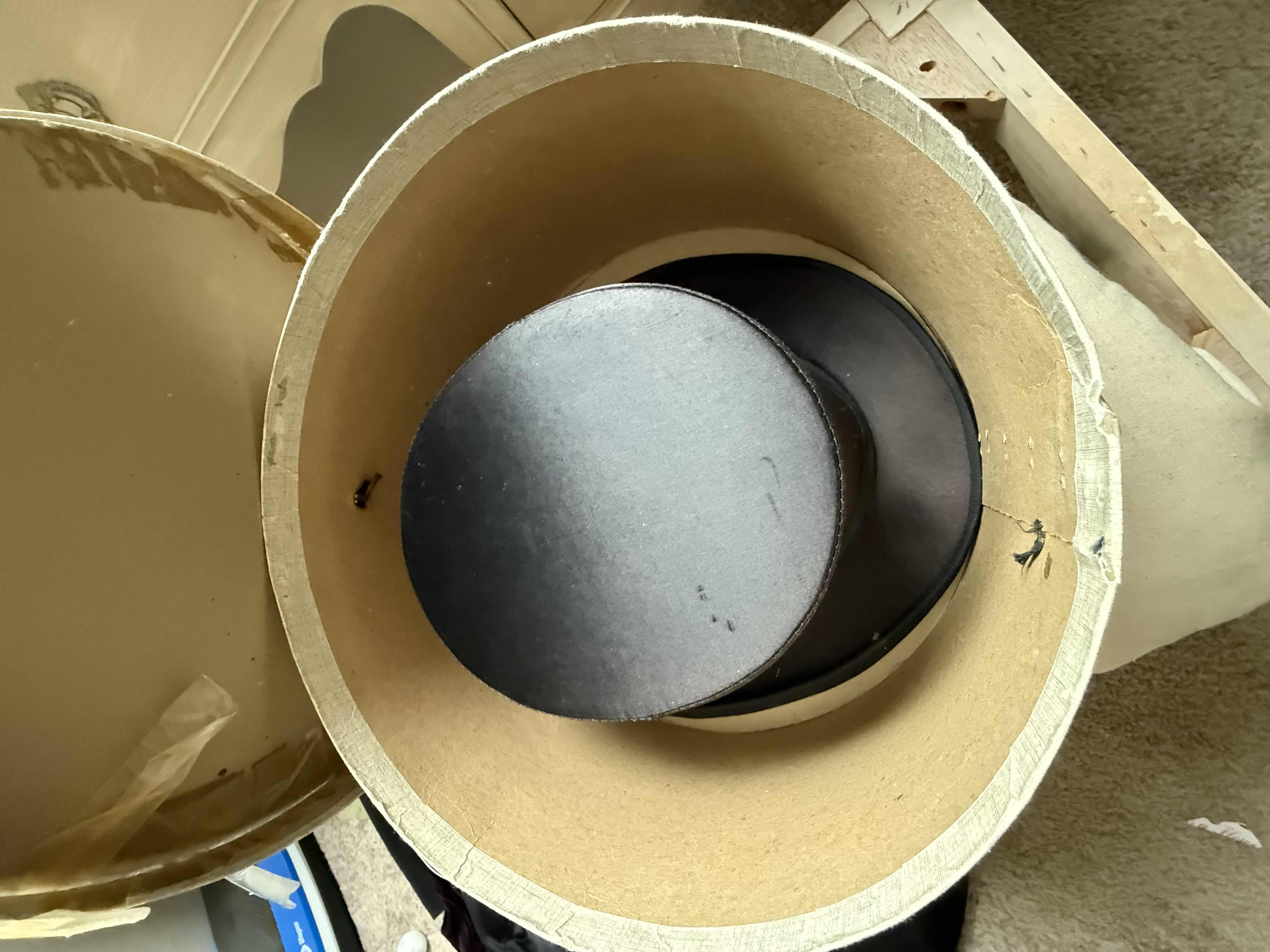 Photo 1 of VINTAGE BLACK COLLAPSIBLE SILK TOP HAT W HAT BOX