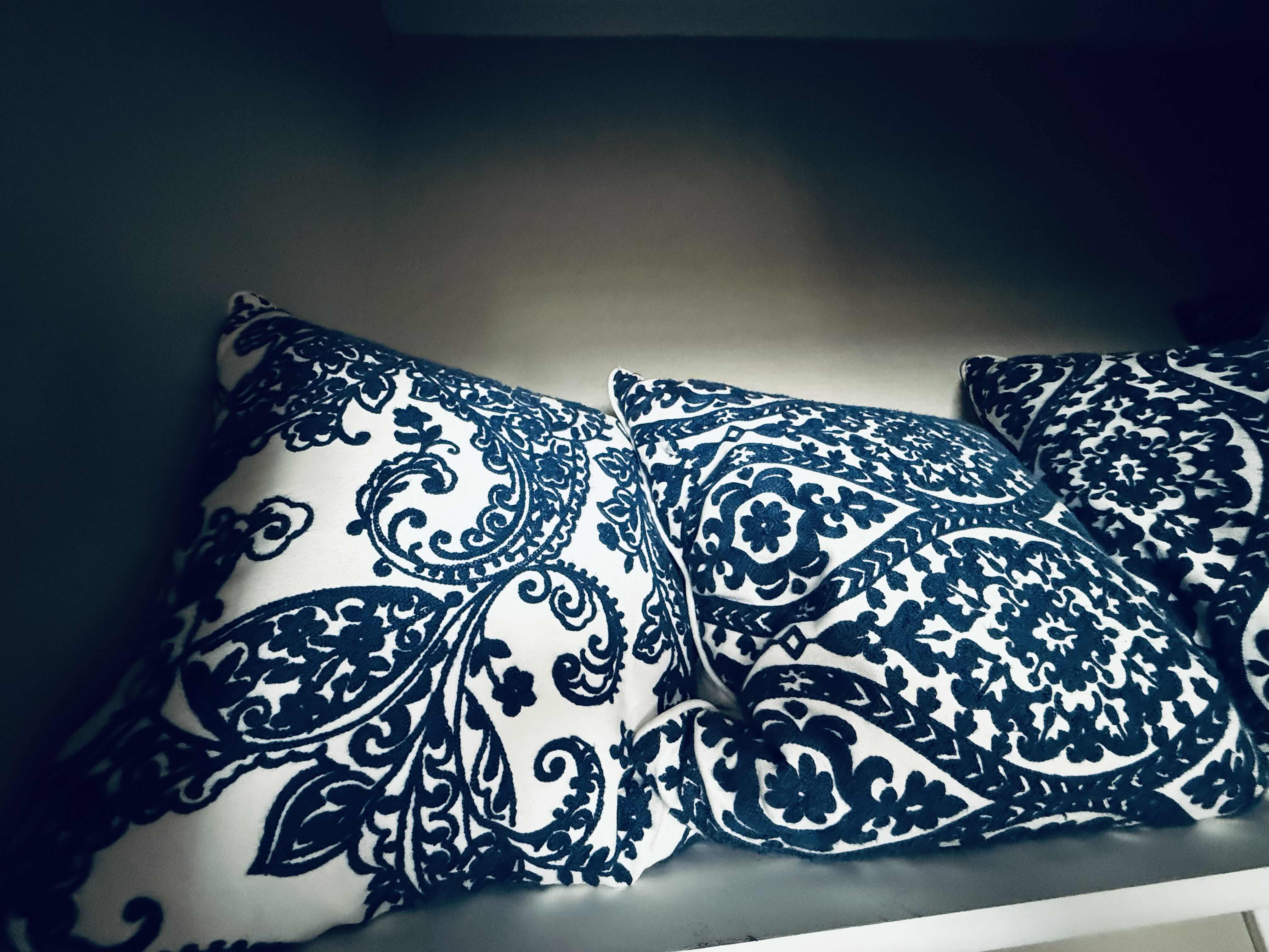 Photo 1 of 5-BLUE & BEIGE PRINT ACCENT PILLOWS