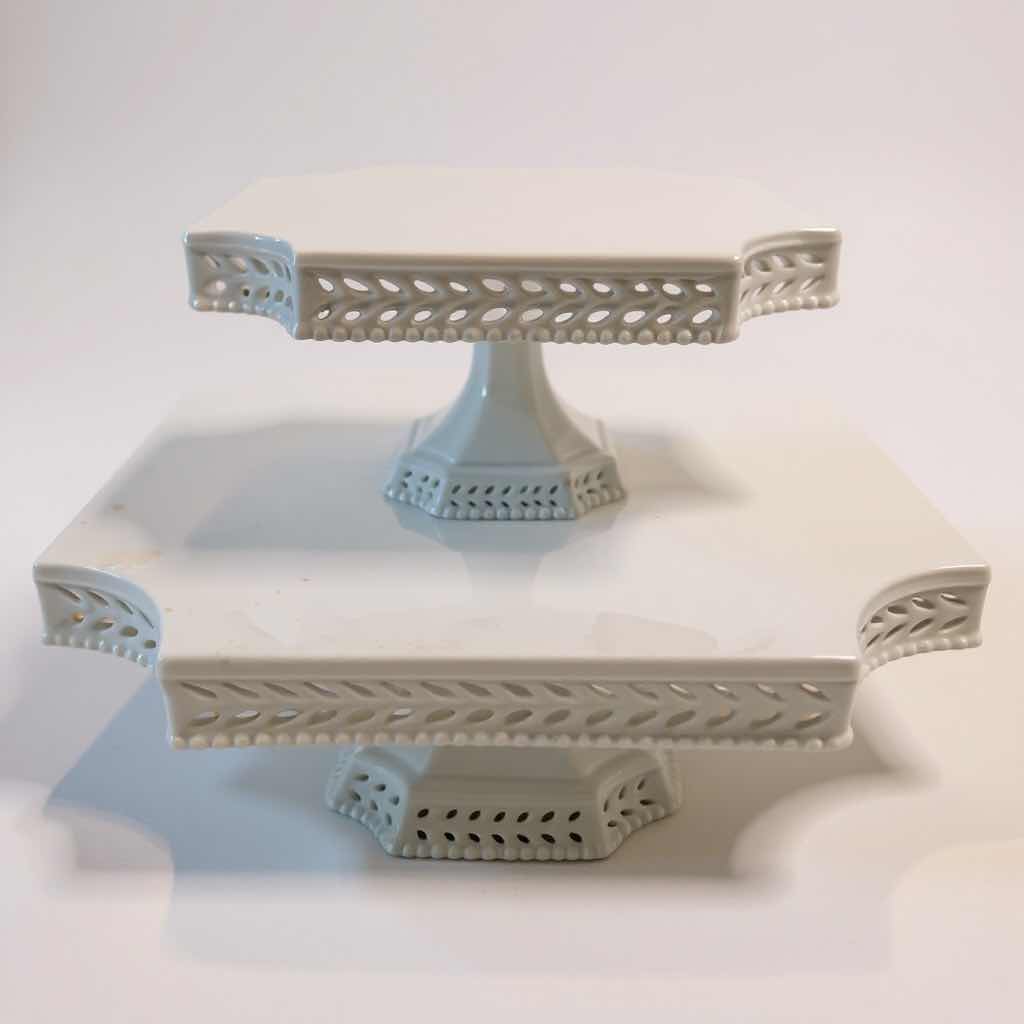 Photo 1 of 2 MILK WHITE CERAMIC CAKE STANDS 8" 13"