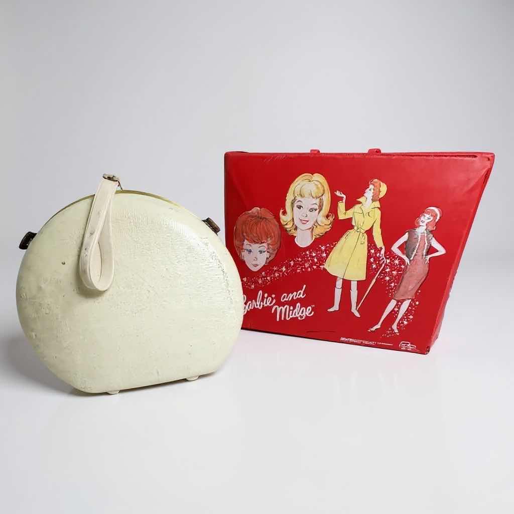 Photo 1 of VINTAGE BARBIE AND MIDGE CASE W 2 BARBIE DOLLS & ACCESSORIES, VINTAGE 1950’S GE SOFT BONNET HAIR DRYER CASE W 2 DOLLS & ACCESSORIES