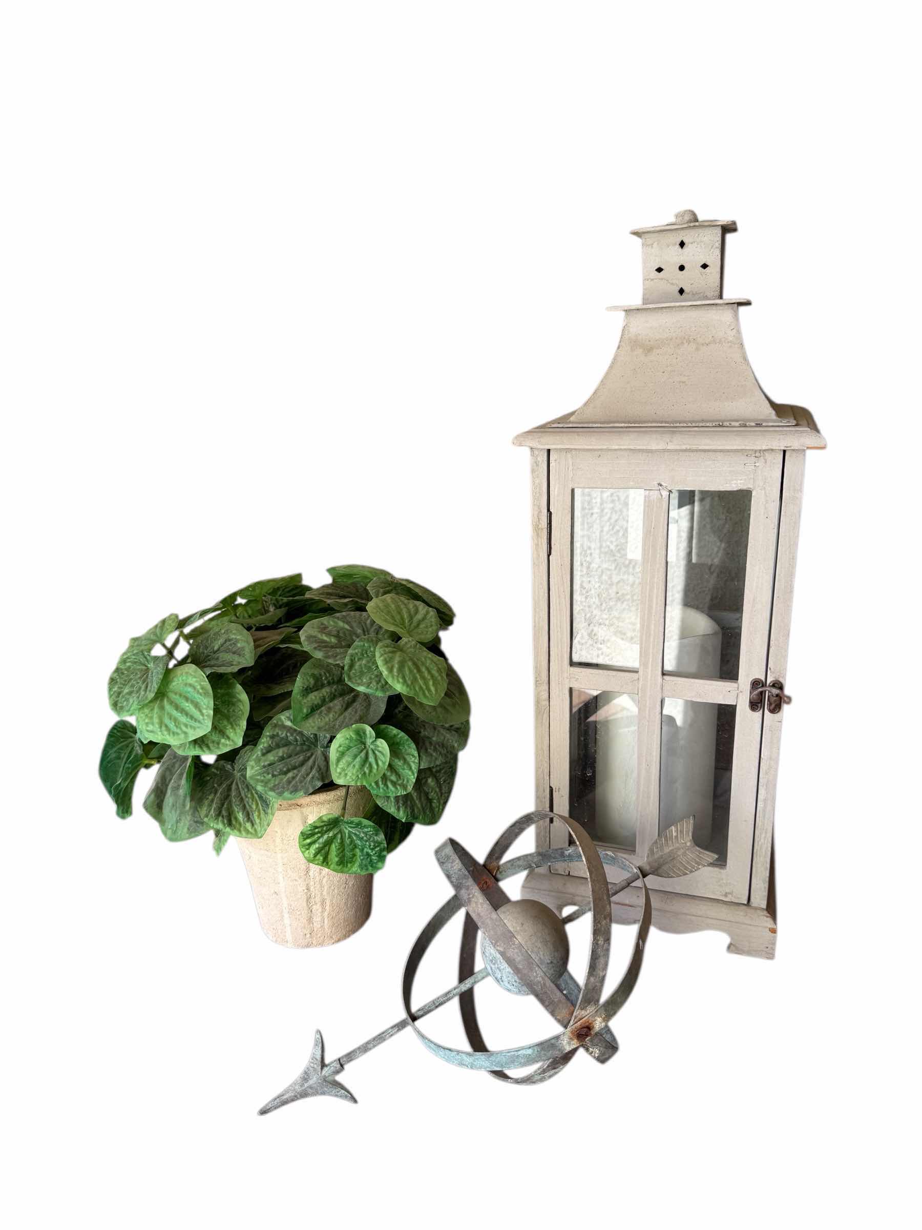 Photo 1 of LANTERN, SPHERE W ARROW, FAUX POTTED PLANT