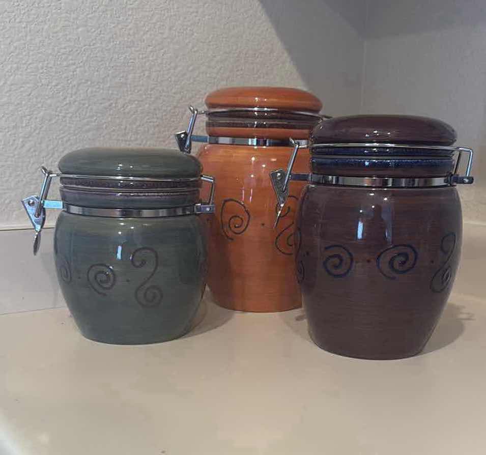 Photo 1 of HAND-PAINTED 3PC CERAMIC CANISTER SET