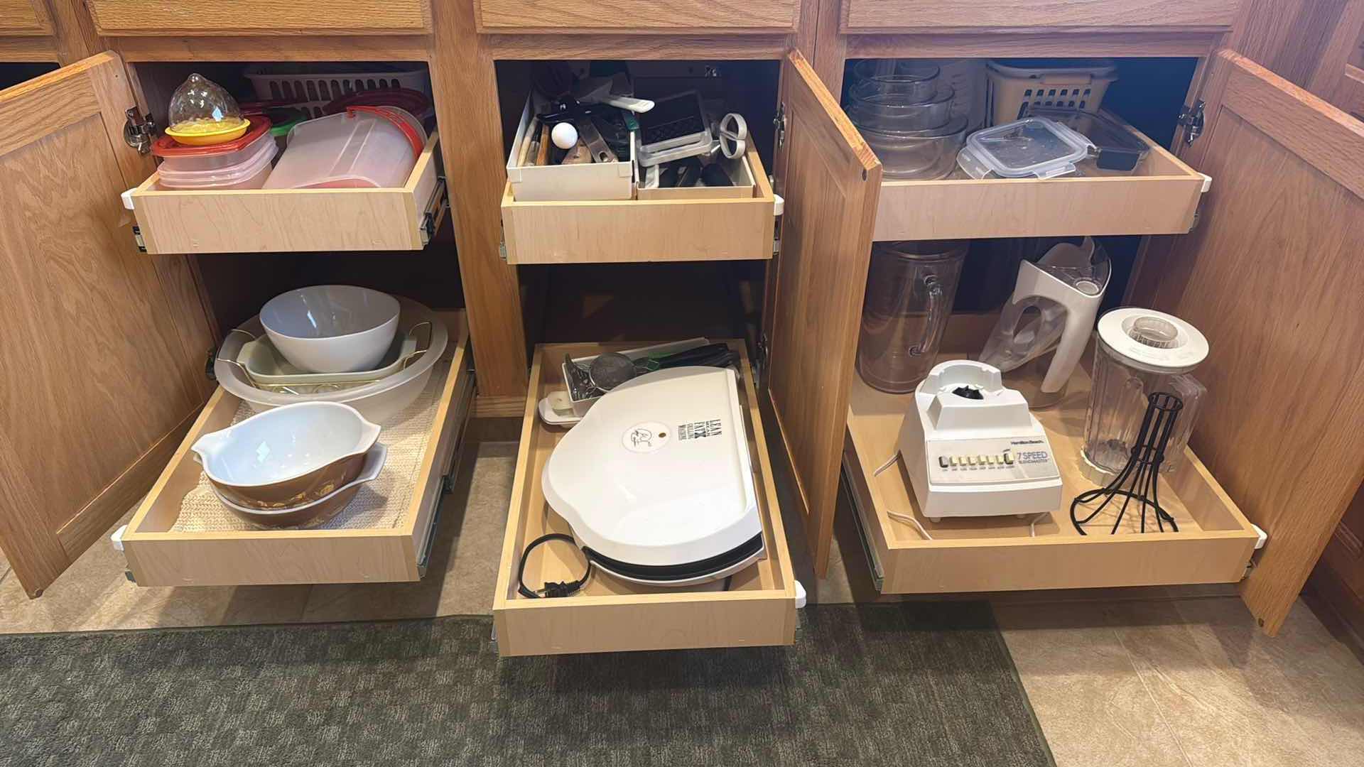 Photo 1 of CONTENTS OF KITCHEN CABINETS-COOKWARE, BLENDER, GEORGE FORMAN GRILL