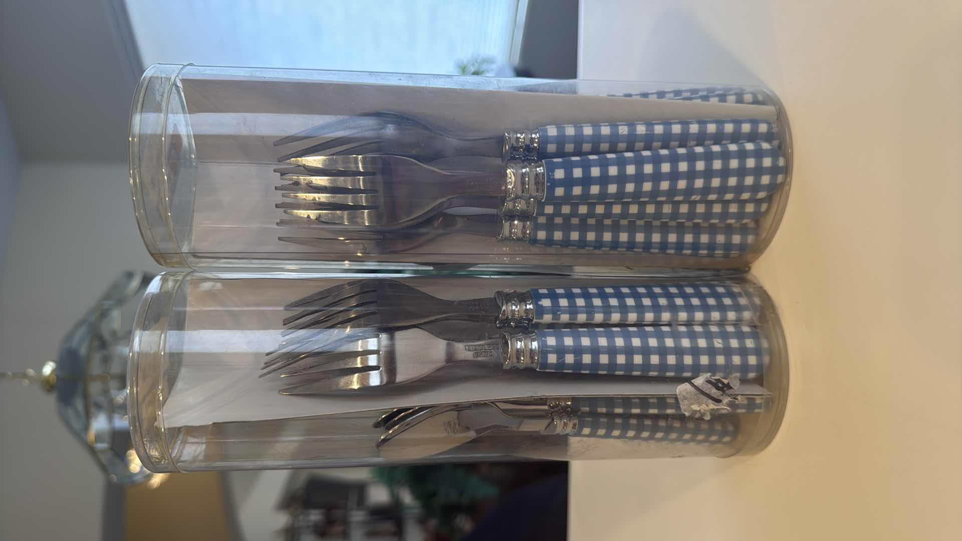 Photo 1 of 2-12PC SETS-BLUE & WHITE GINGHAM SILVERWARE