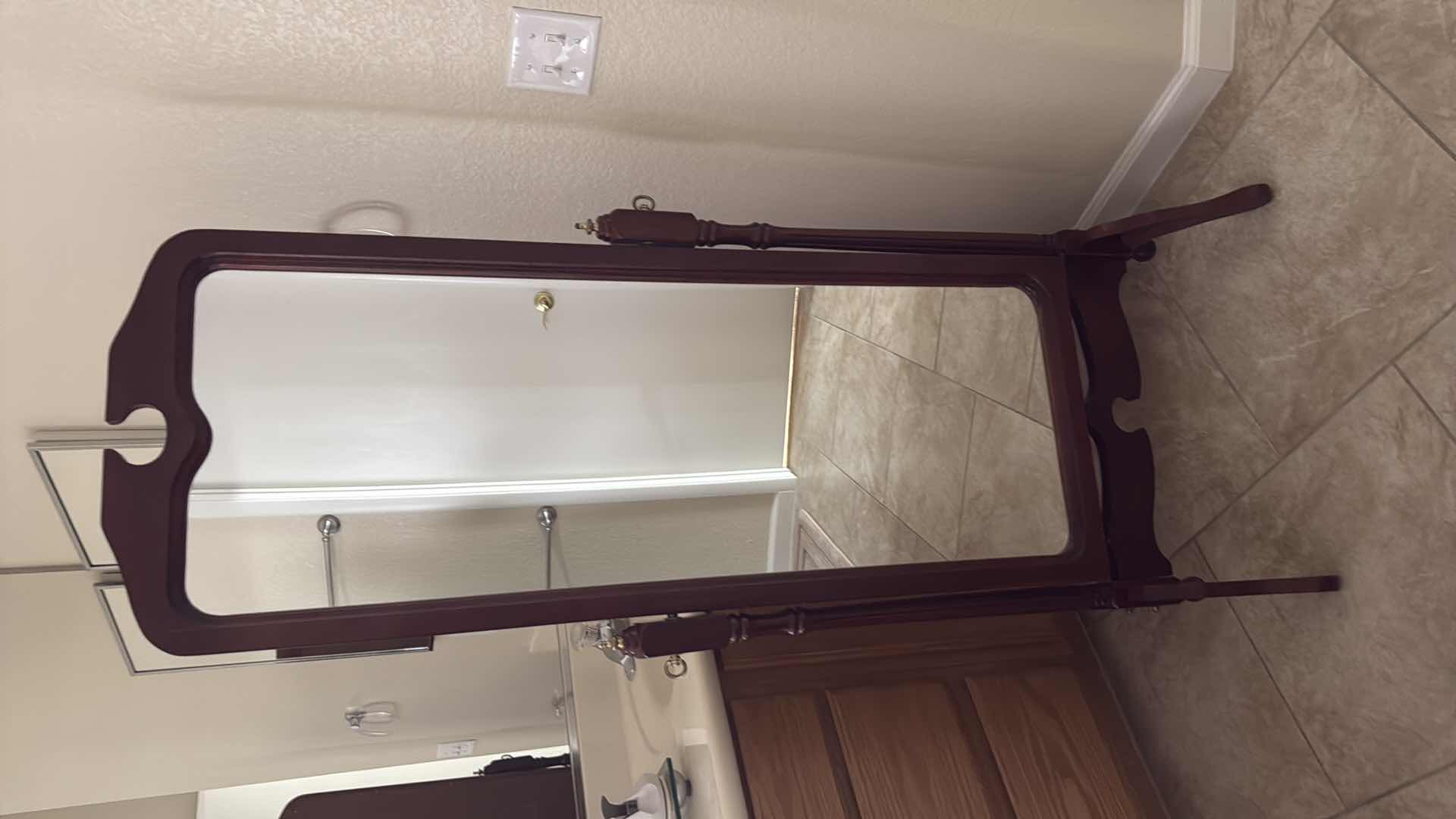 Photo 2 of MAHOGANY FREESTANDING TILT MIRROR W24” H63”