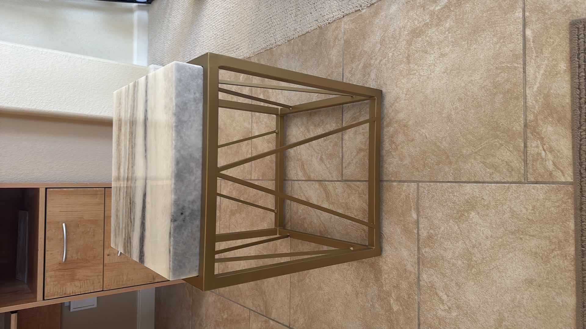 Photo 1 of HEAVY GOLD METAL W MARBLE TOP ACCENT TABLE 16” x 16” H21”