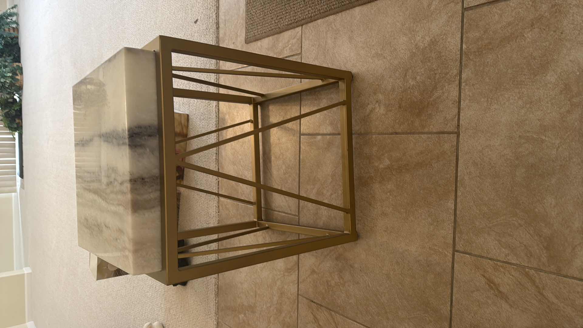 Photo 1 of HEAVY GOLD METAL W MARBLE TOP ACCENT TABLE 16” x 16” H21”