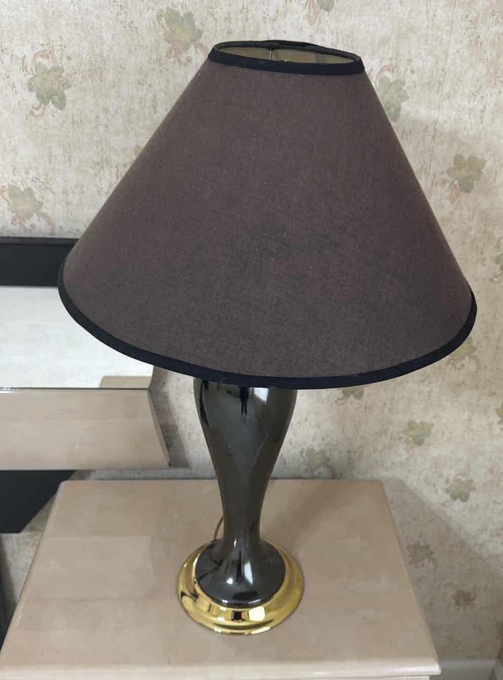 Photo 4 of GREY GLASS BASE TABLE LAMP W GOLD ACCENTS H33”