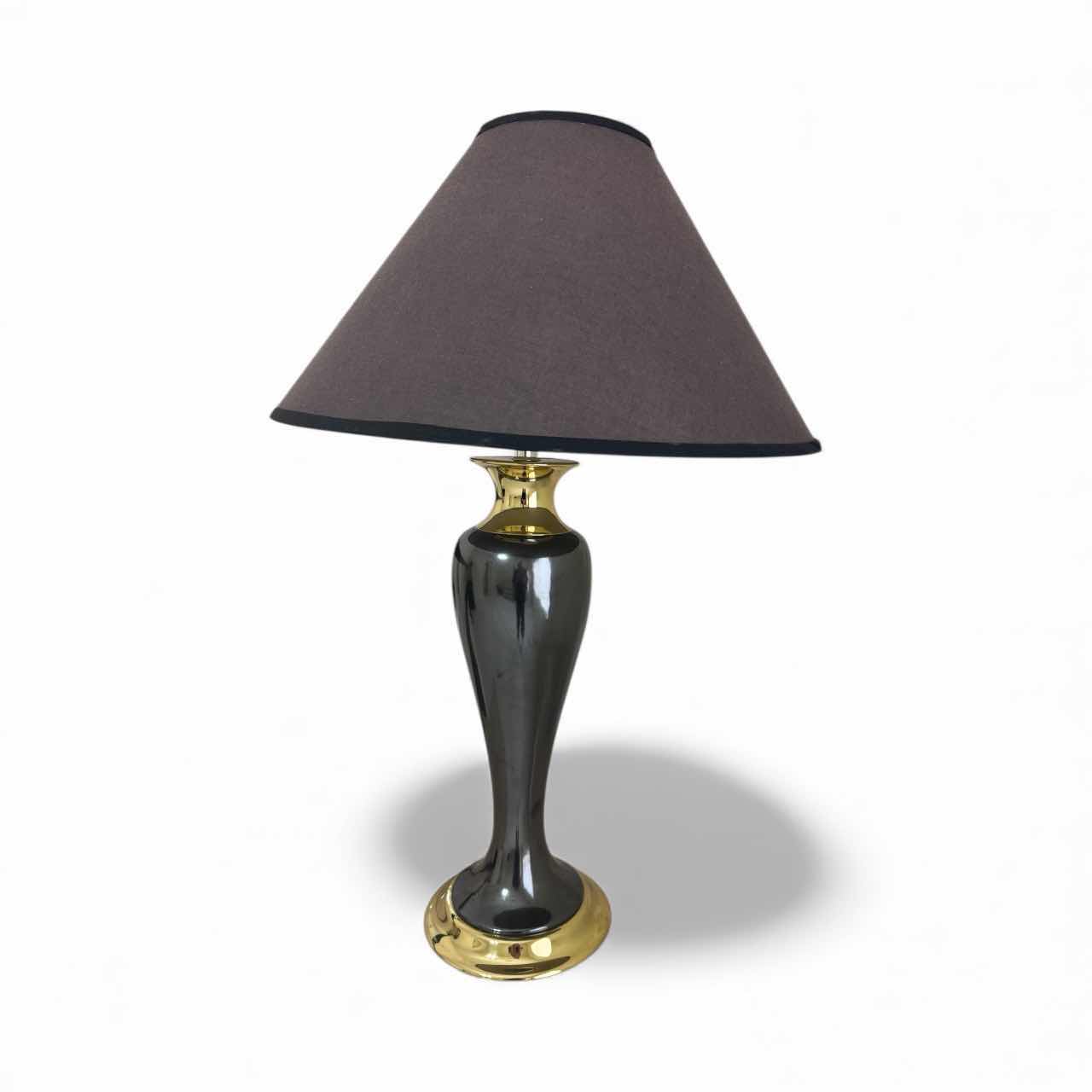 Photo 1 of GREY GLASS BASE TABLE LAMP W GOLD ACCENTS H33”