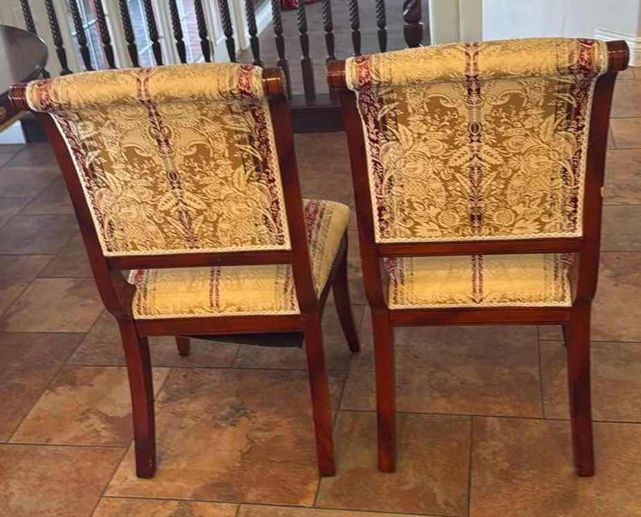 Photo 1 of 2-VERSACE-STYLE SOLID WOOD SIDE CHAIRS W STRIPED UPHOLSTERED SEATS & BACKS