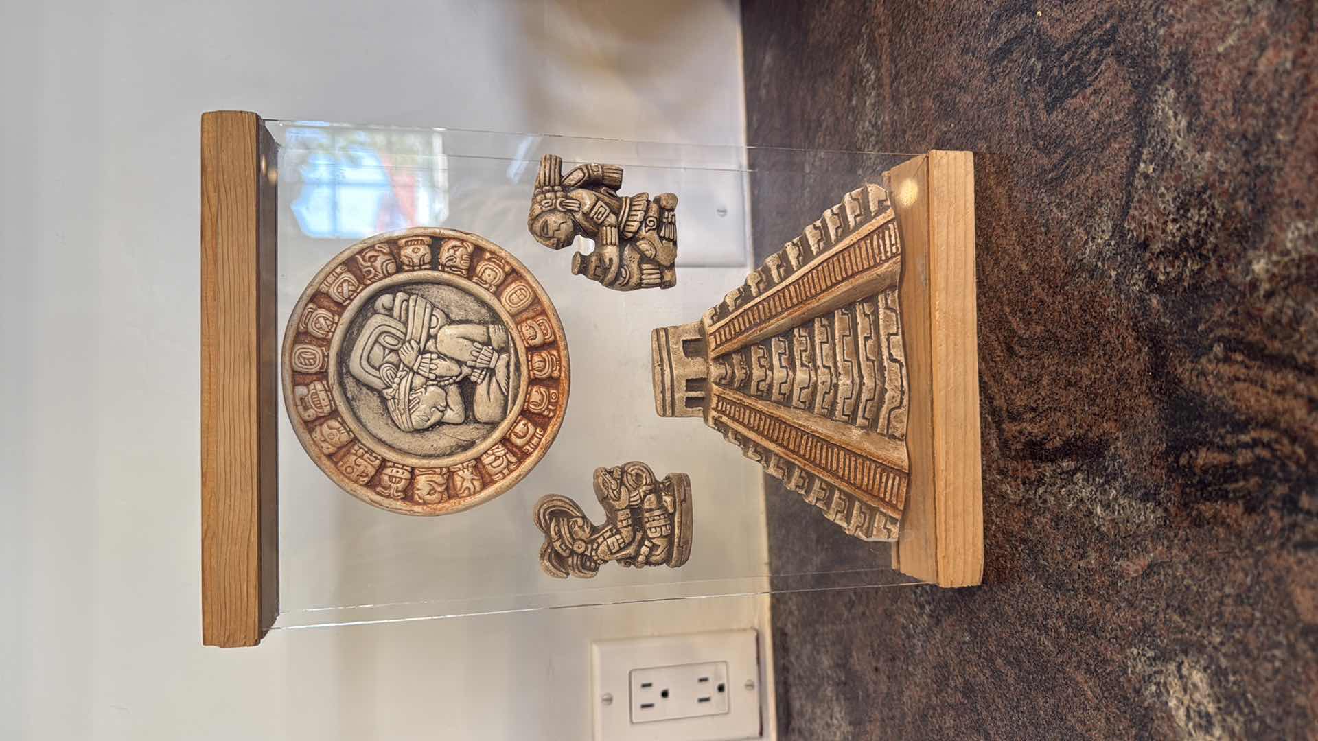 Photo 1 of DOUBLE GLASS & WOOD FRAMED CHICHEN ITZA MEZOAMERICAN DESKTOP DISPLAY H12"