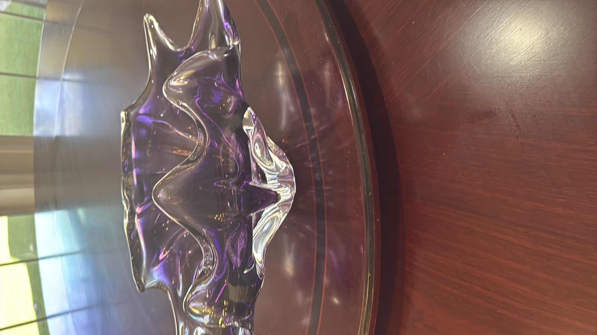 Photo 1 of BOHEMIAN CZECH FREE BLOWN ART GLASS PURPLE CLEAR BOWL 18” x 7”