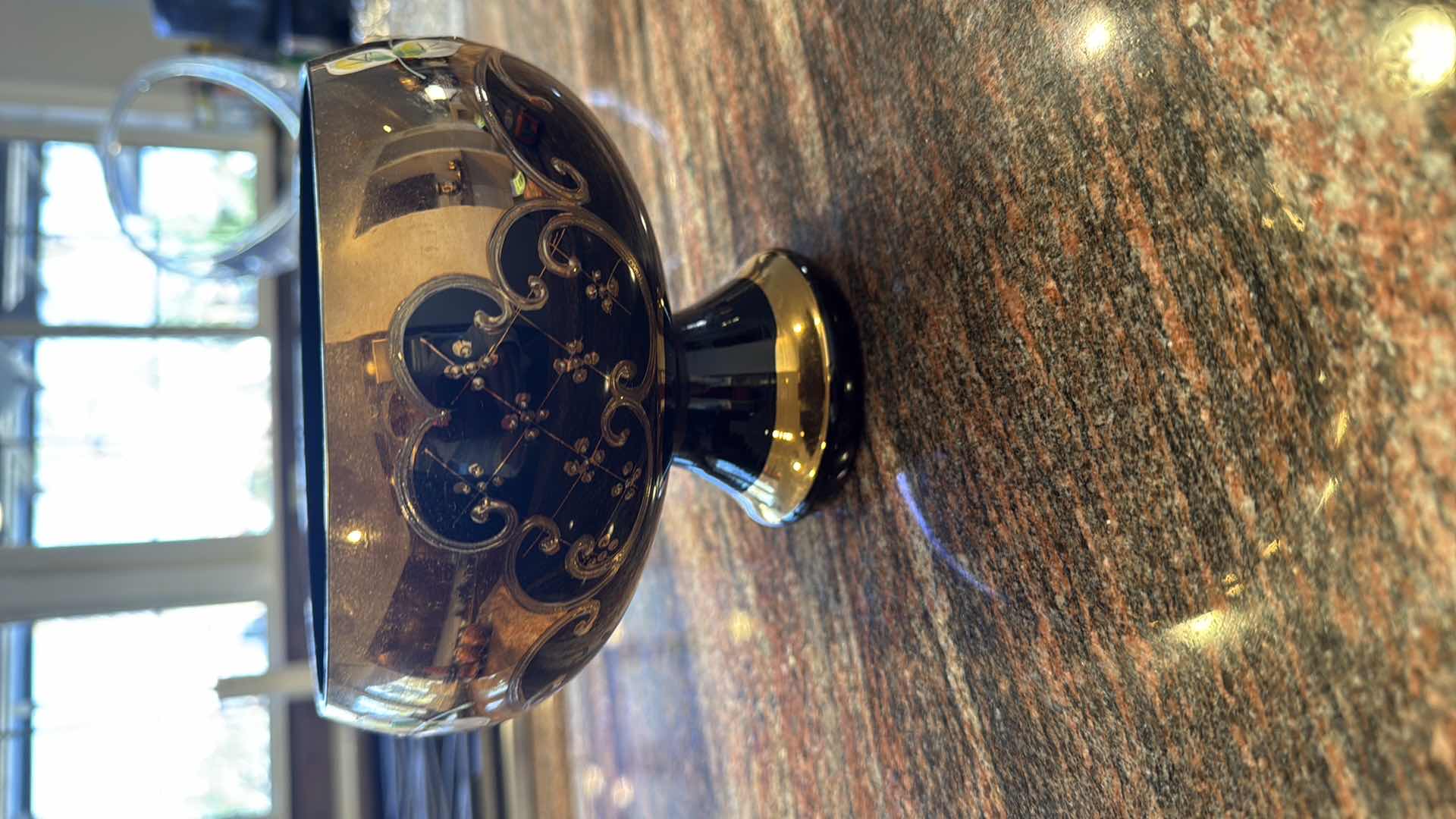 Photo 1 of HANDMADE BOHEMIAN CZECH CRYSTAL COBALT BLUE W GOLD ACCENT FOOTED BOWL