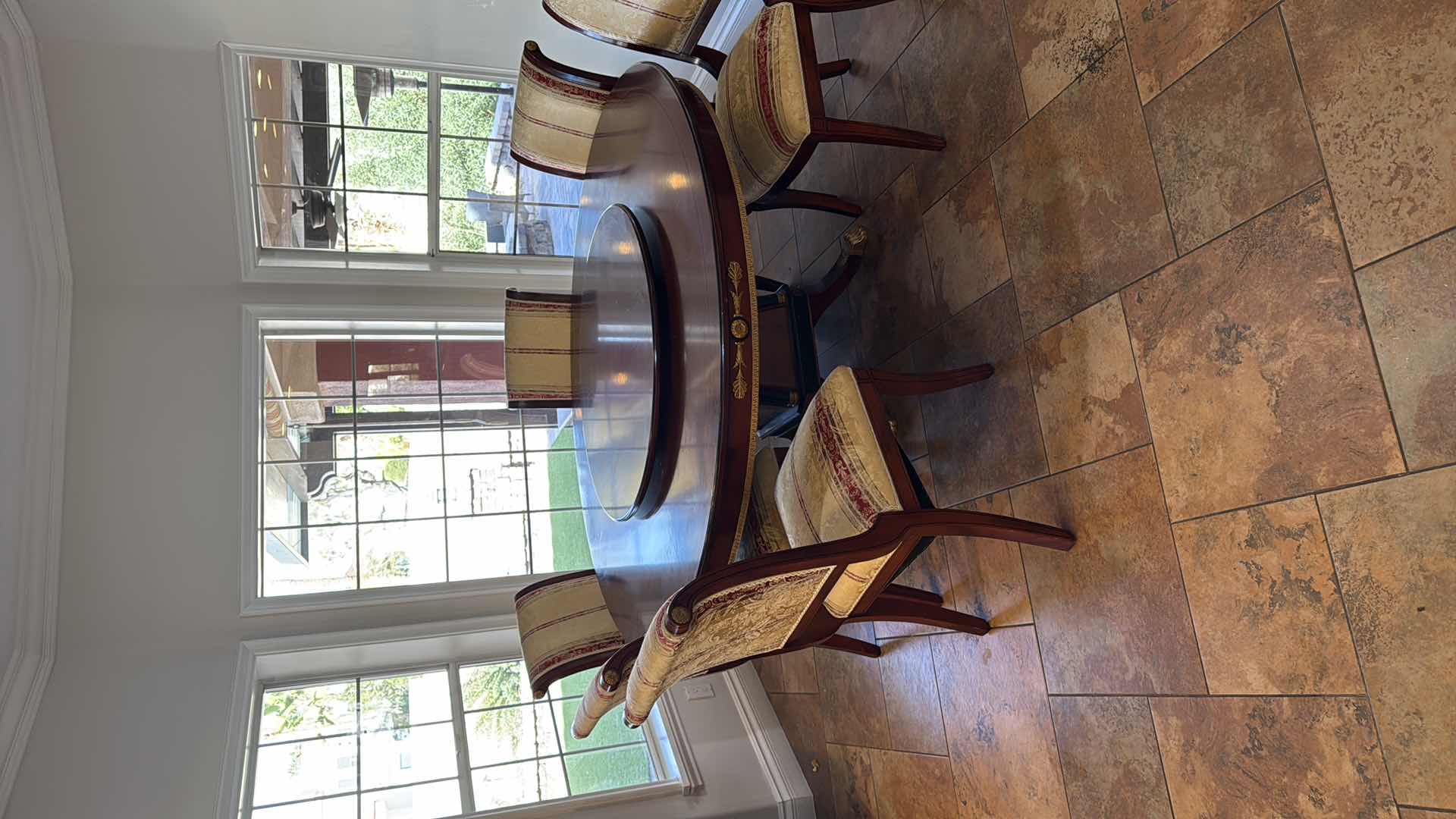 Photo 1 of 70” ROUND VERSACE-STYLE SOLID WOOD TABLE W GOLD TRIMMINGS & LAZY SUSAN CENTER H30” (CHAIRS SOLD SEPARATELY)