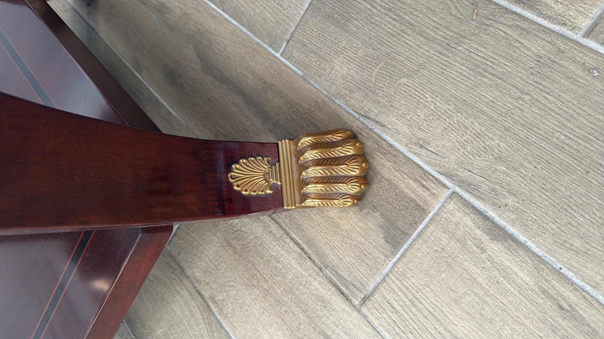 Photo 1 of VERSACE-STYLE SOLID WOOD SIDE TABLE W GOLD TRIMMING   31”x30” H23