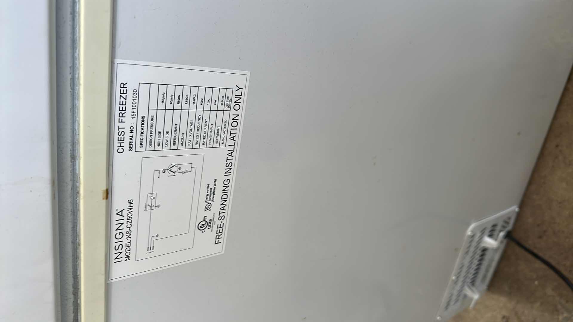 Photo 1 of INSIGNIA WHITE CHEST FREEZER 29”x20” H33”