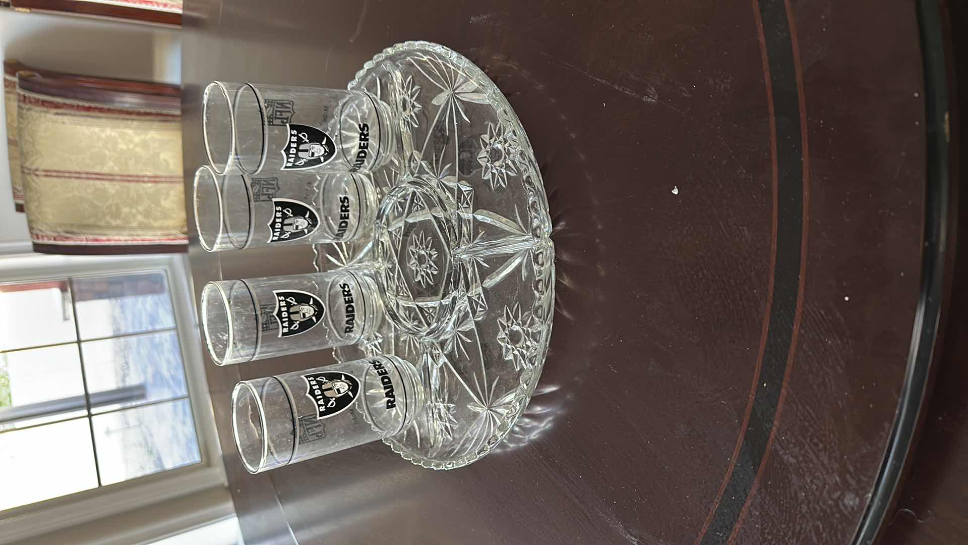 Photo 1 of GLASS PLATTER W 4 RAIDERS GLASSES