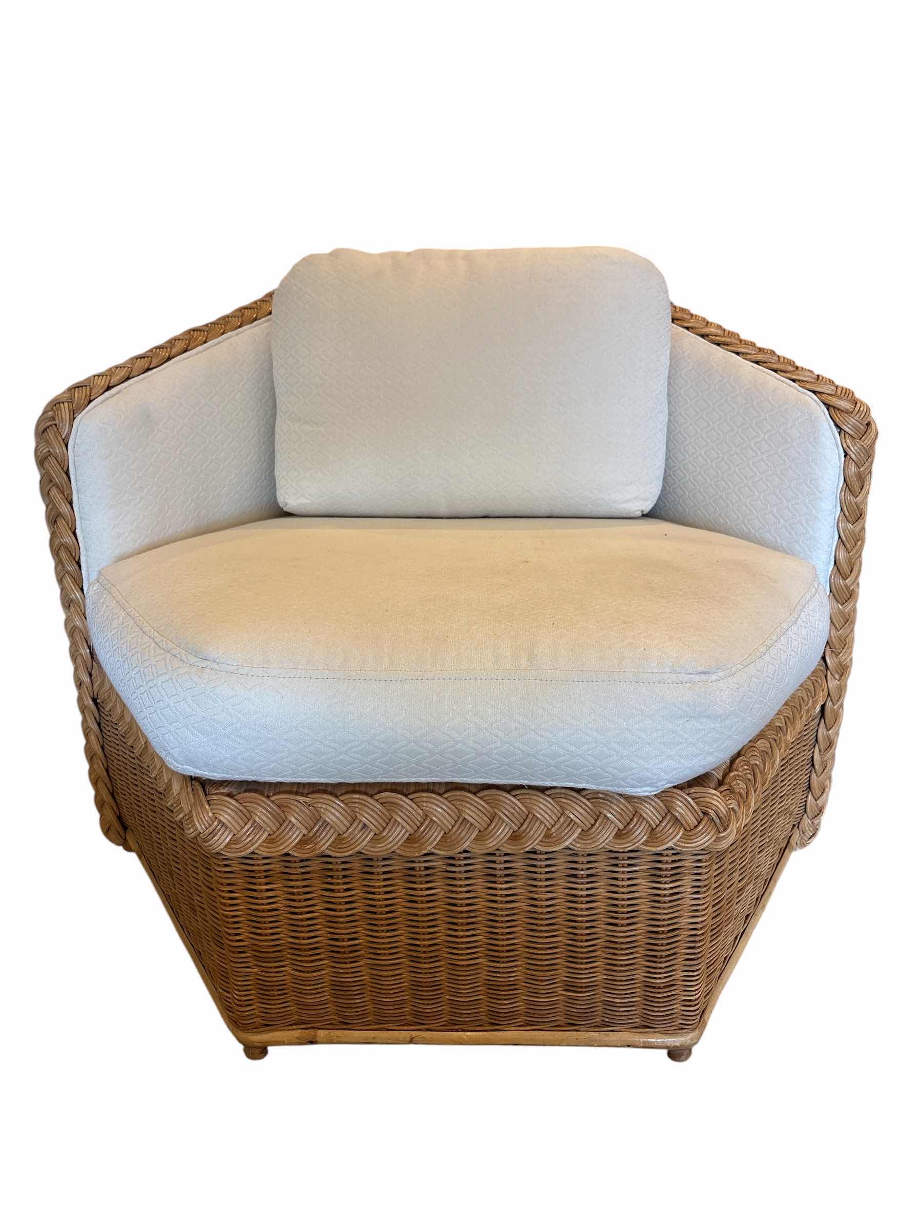 Photo 1 of VINTAGE BROWN JORDAN WOVEN RATTAN HEXAGON CHAIR 36”X30XH26.5”