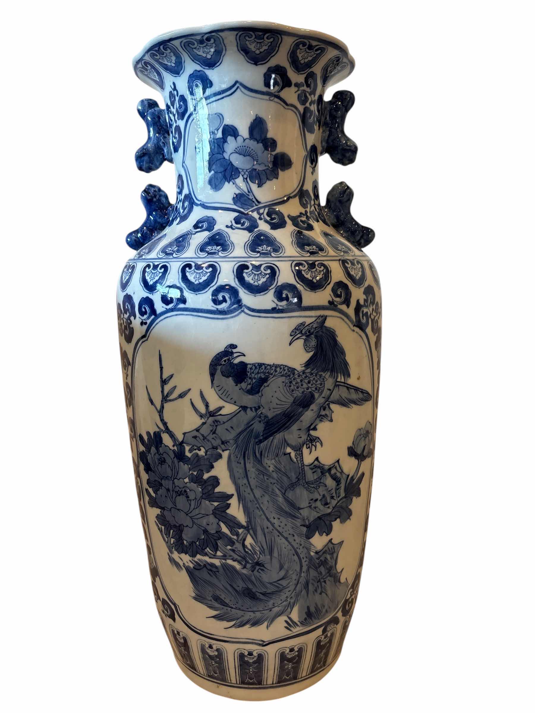 Photo 1 of ANTIQUE CHINESE PORCELAIN HANDLED PORCELAIN VASE H25”