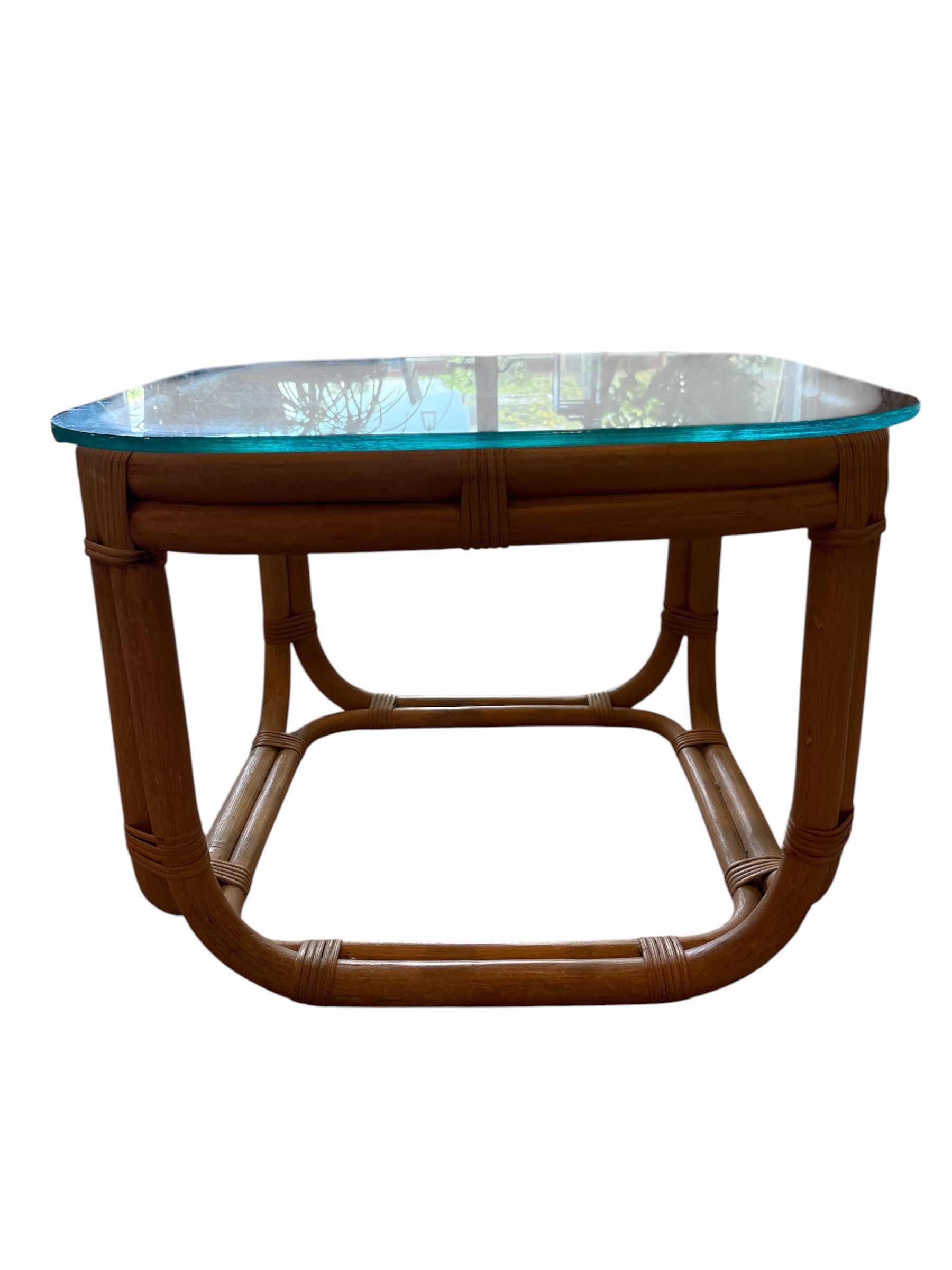 Photo 1 of VINTAGE BOHO BROWN JORDAN BENT RATTAN SIDE TABLE  23.25”X23.25”H16.5”