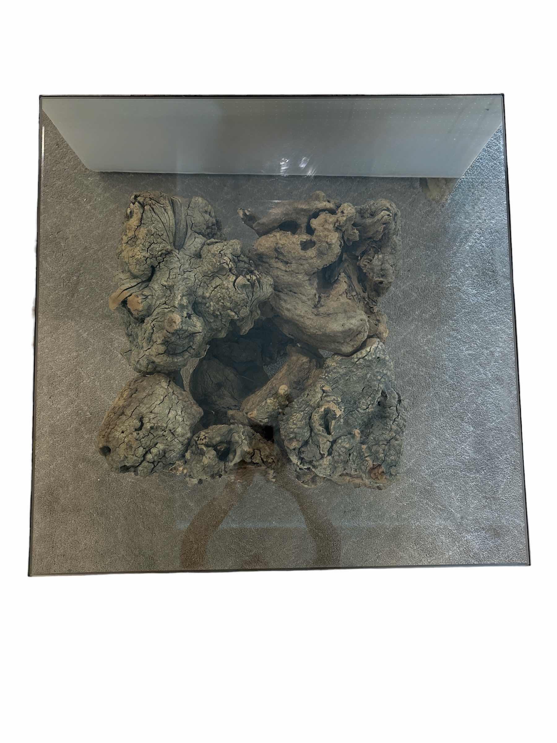 Photo 1 of VINTAGE BURL-WOOD SIDE TABLE WITH REMOVABLE GLASS TOP 30”X30”H16”
