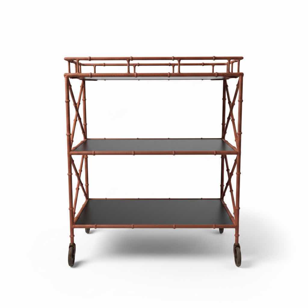 Photo 1 of VINTAGE BAMBOO METAL THREE TIER BAR CART 26”X15”H32”
