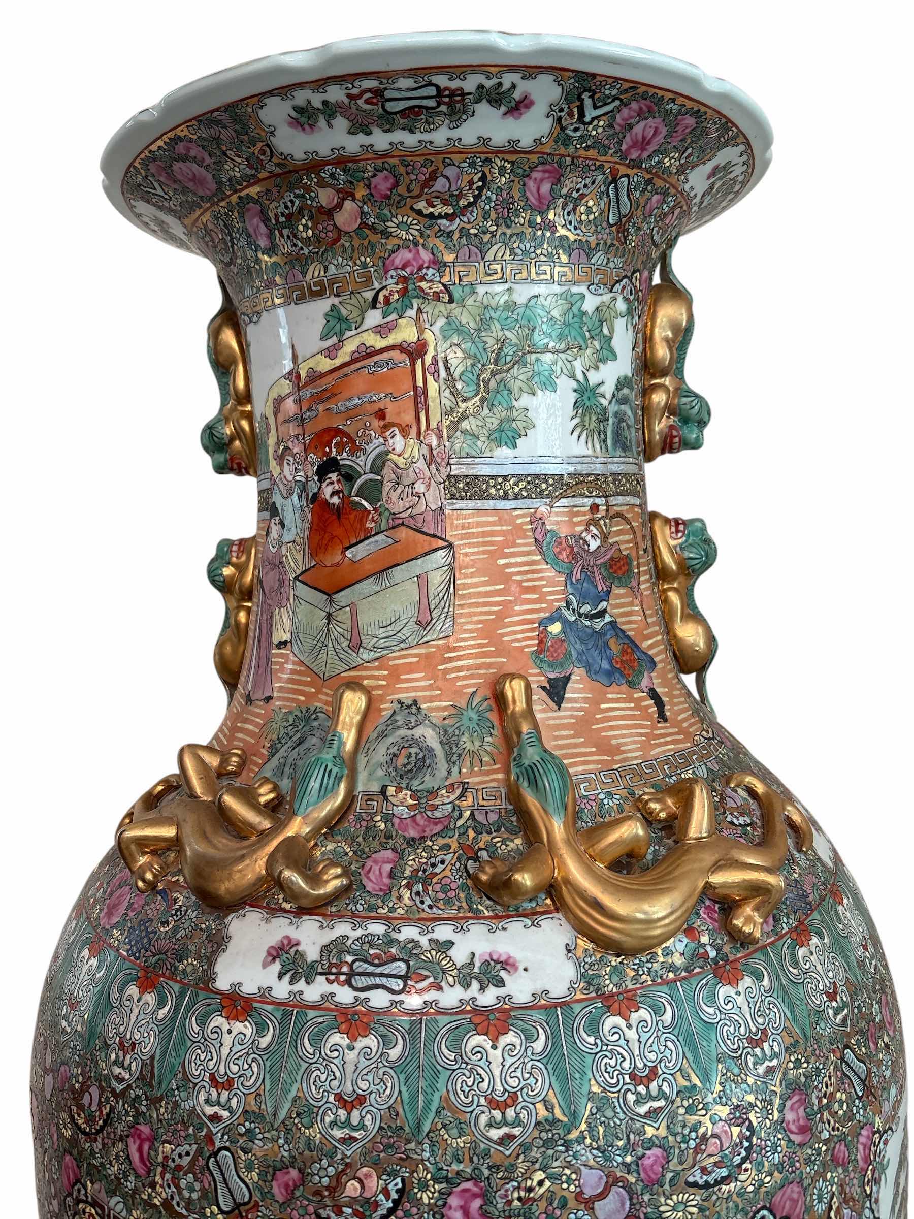 Photo 1 of MONUMENTAL CHINESE FAMILLE ROSE MEDALLION FLOOR VASE WOTH WOOD STAND H64”