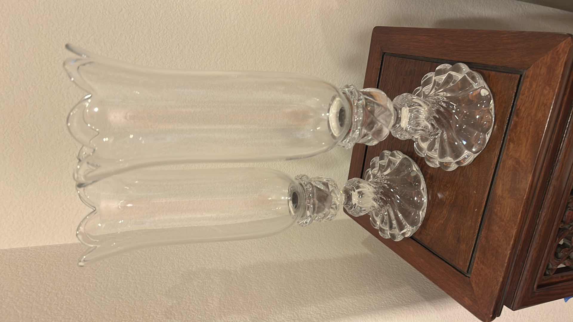 Photo 1 of 2- BACCARAT CRYSTAL HURRICANE HOLDERS H 16"