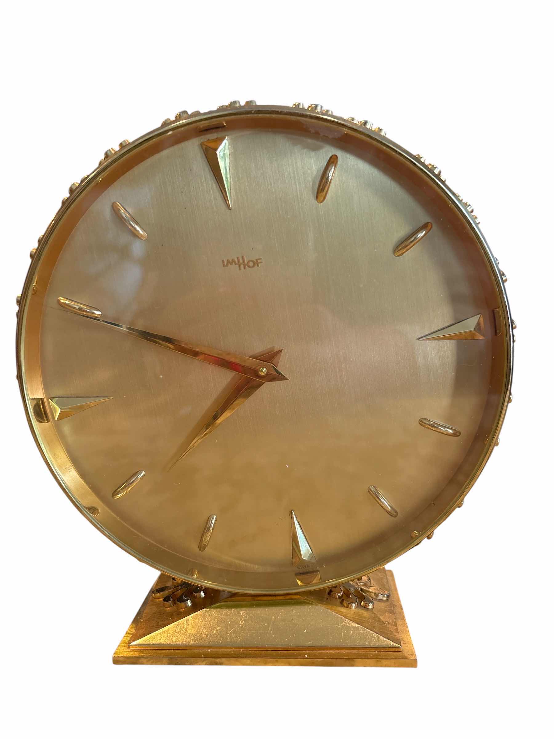 Photo 1 of IMHOF CIRCULAR BRASS DESK CLOCK 1417871 15 JEWELS SWISS H7”