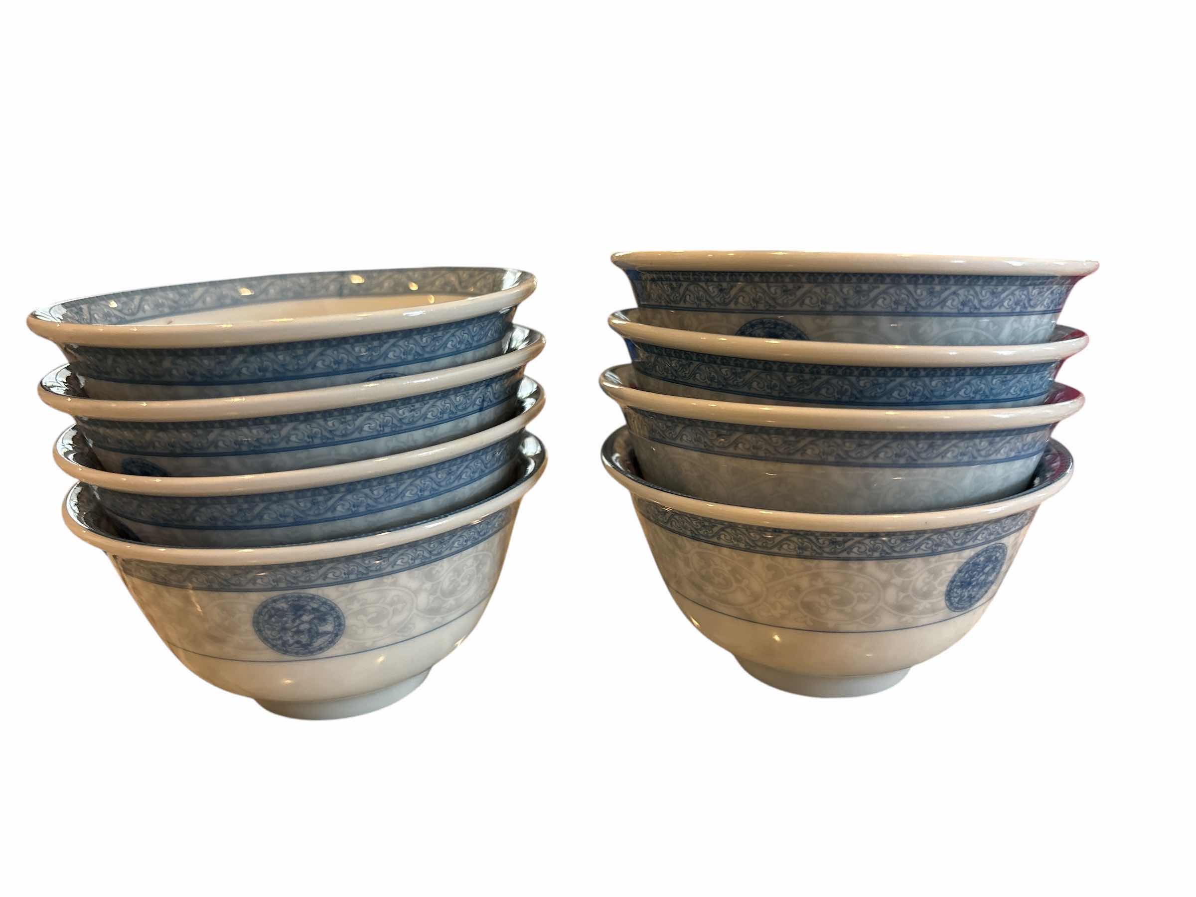 Photo 1 of (8)PCS LHONG TAO CHINESE BLUE FLOWER RICE BOWL H6”
