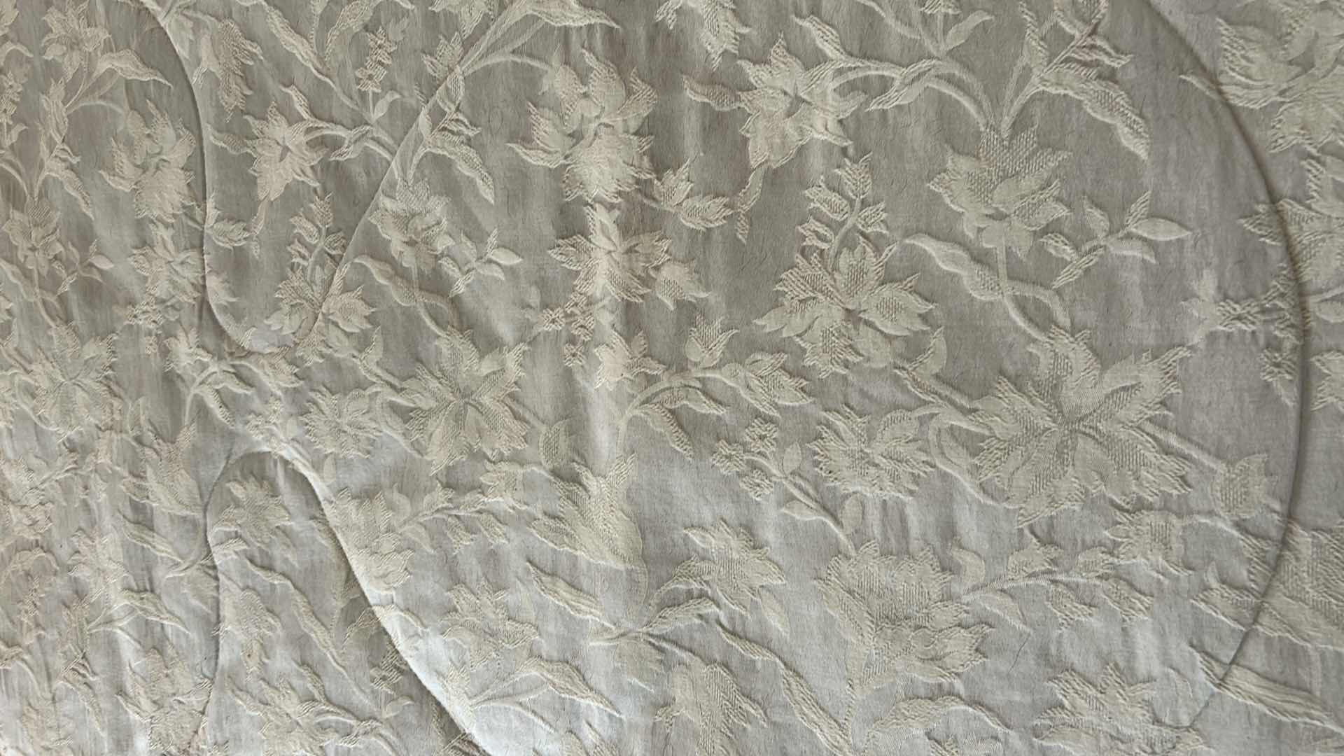 Photo 1 of CLASS VIENNA WOVEN MATELASSE SCROLL LIGHT CREAM QUEEN COMFORTER W TASELS AND 2 MATCHING SHAMS  BRASS HEADBOARD SOLD SEPARATELY