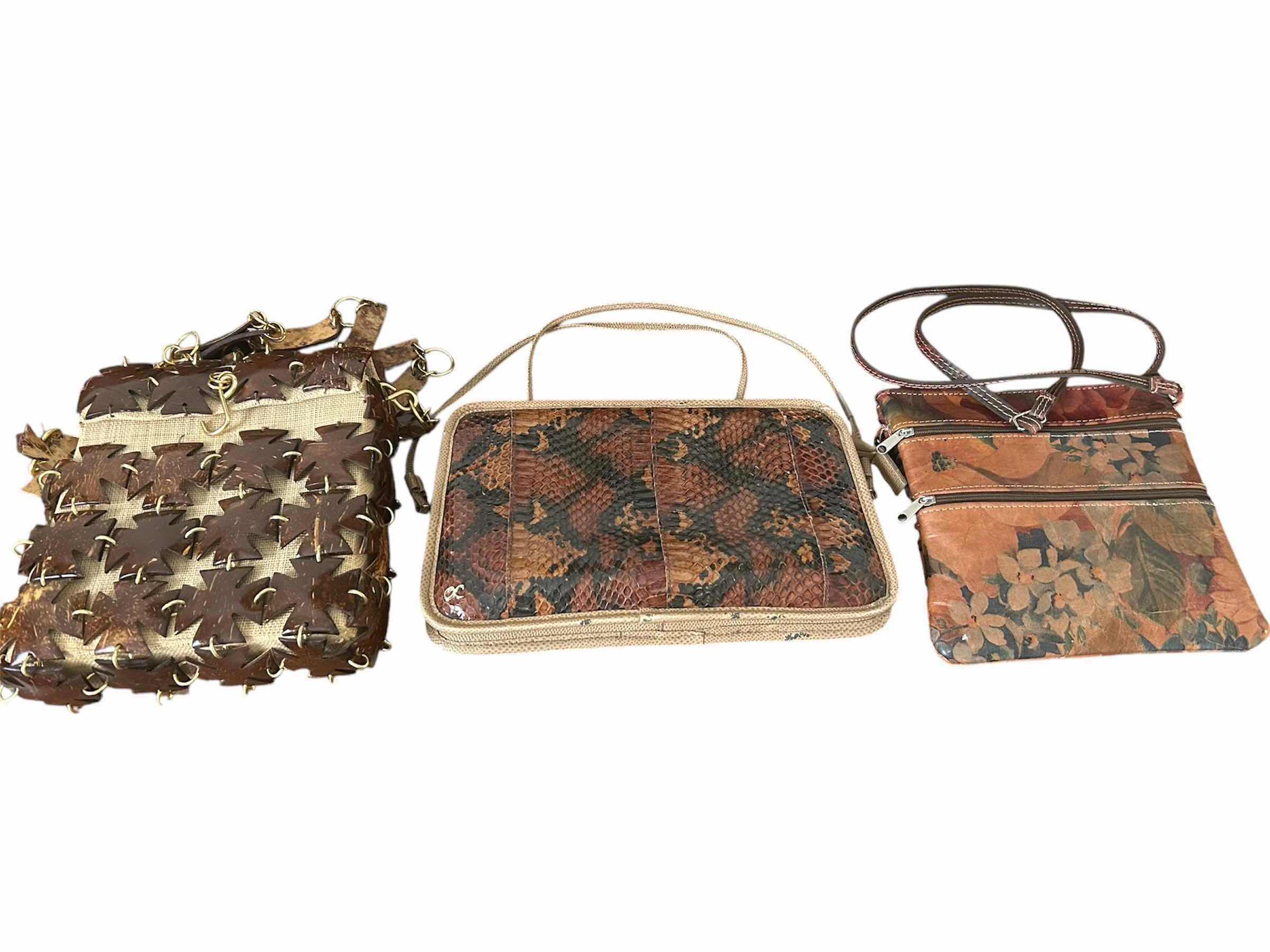 Photo 1 of COCONUT PATCHWORK SHELL BAG / PYTHON LEATHER CROSSBODY/ GRANADA FLORAL BAG