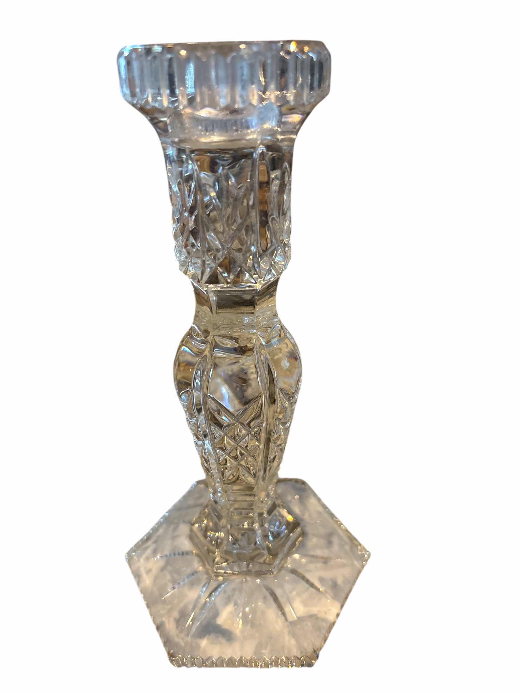 Photo 1 of (2)PCS WATERFORD CRYSTAL HARDWICK TAPERED CANDLEHOLDERS SEAHORSE MARK H8.5”