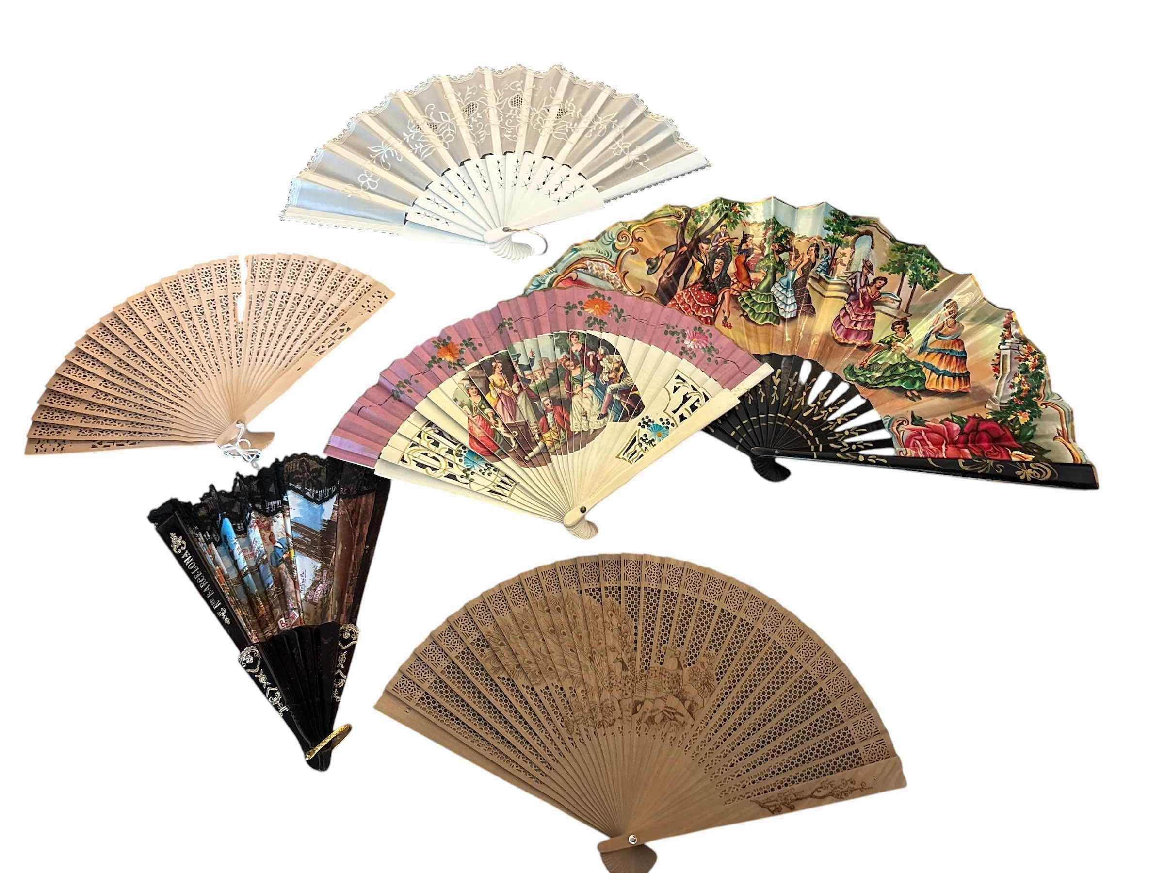 Photo 1 of (6)PCS WOODEN AND PLASTIC ASIAN INSPIRED FANS