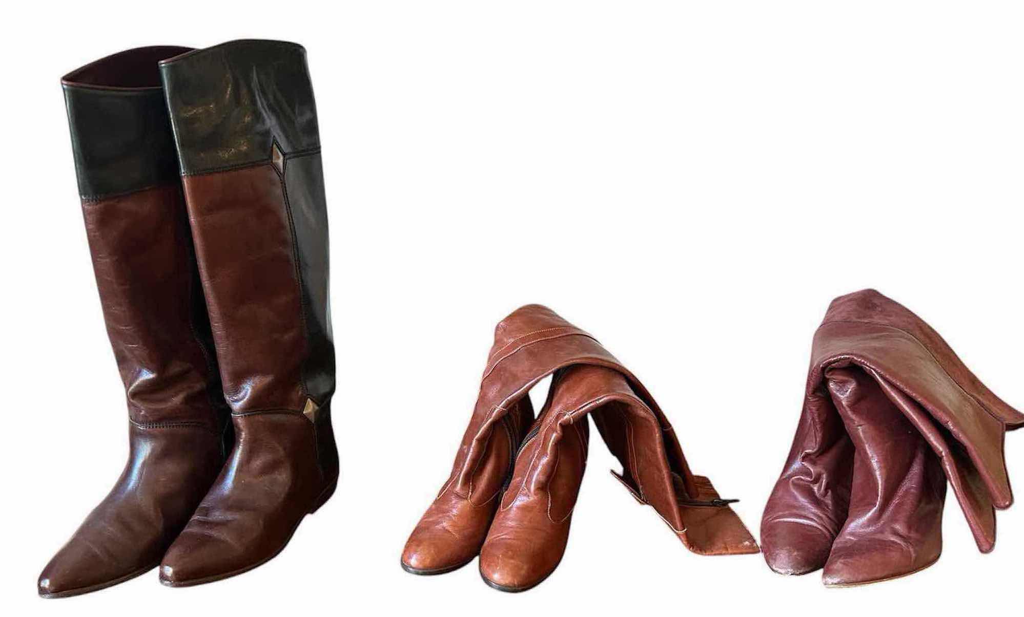 Photo 1 of 3- VINTAGE BROWN LEATHER RIDING BOOTS (6.5) KNEE HIGH LEATHER BOOTS SUEDE BOOTS (6.5)