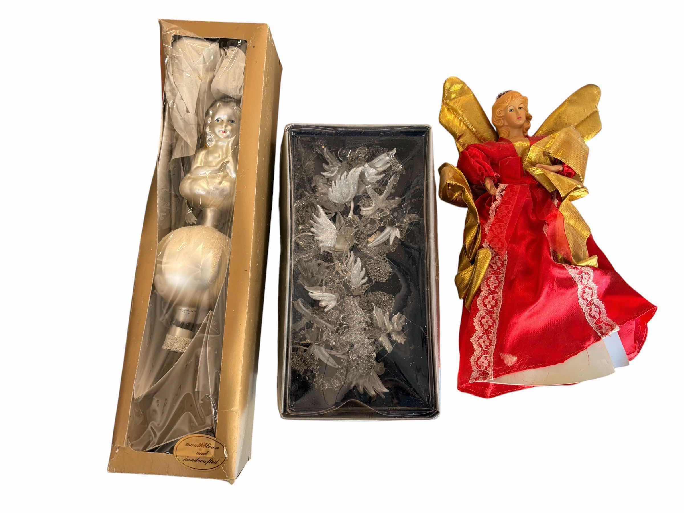 Photo 1 of (3)PCS ANGEL CHRISTMAS TREE TOPPER & GLASS ORNAMENTS H10”