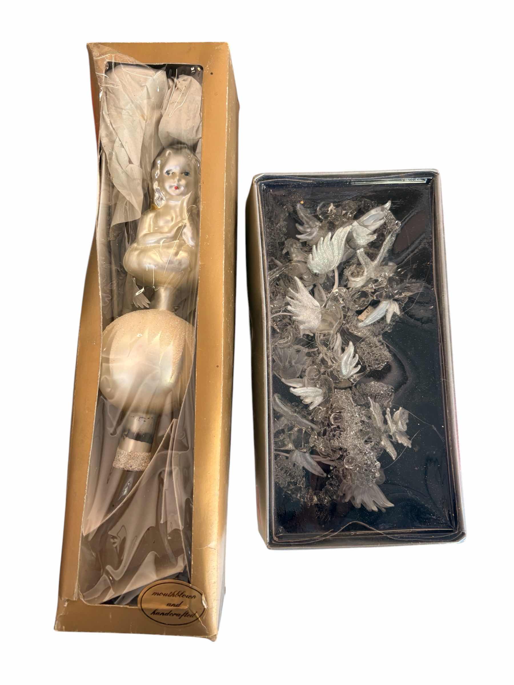 Photo 1 of (3)PCS ANGEL CHRISTMAS TREE TOPPER & GLASS ORNAMENTS H10”