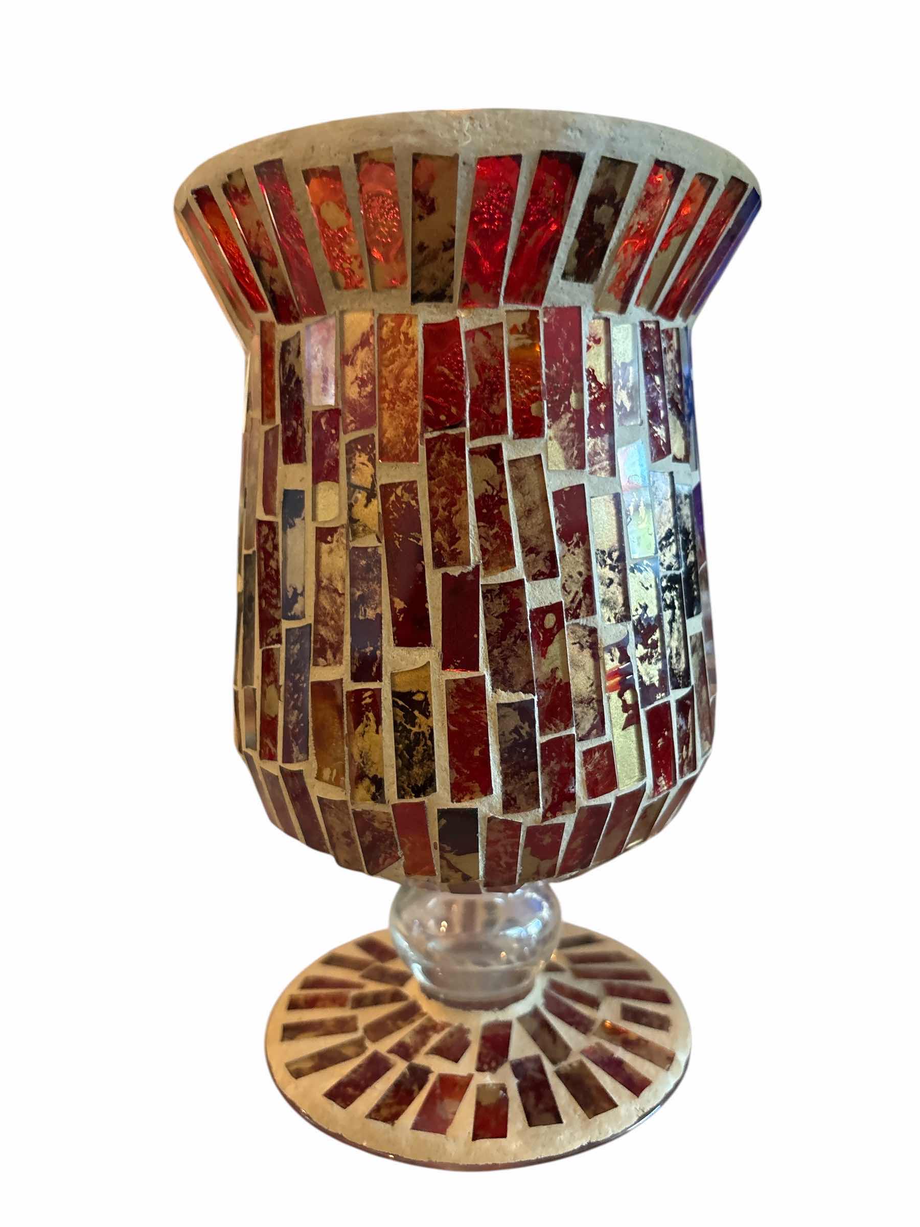 Photo 1 of (2)PCS STAINED RED MOSIAC GLASSES VASE H15.75”