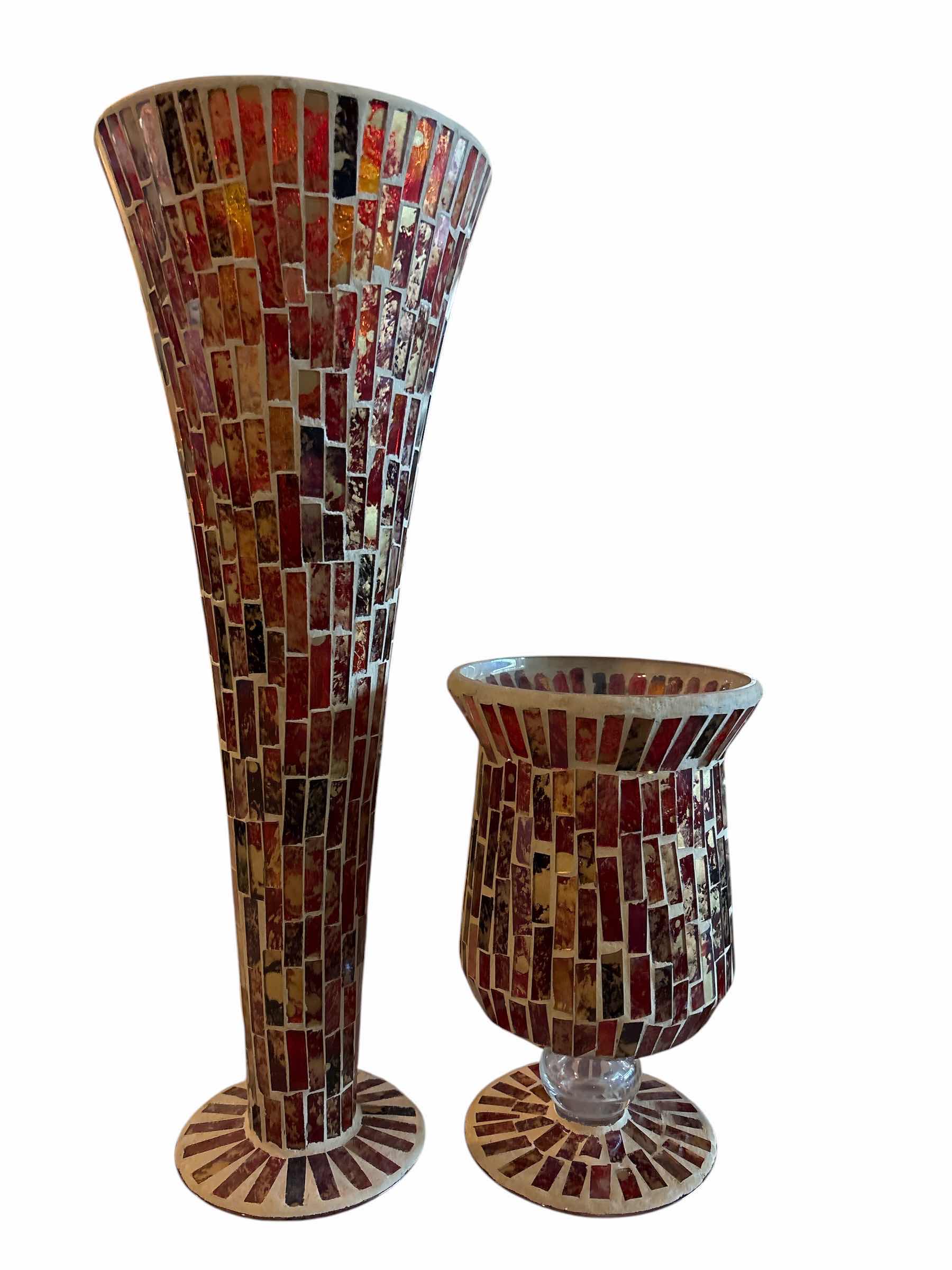 Photo 1 of (2)PCS STAINED RED MOSIAC GLASSES VASE H15.75”