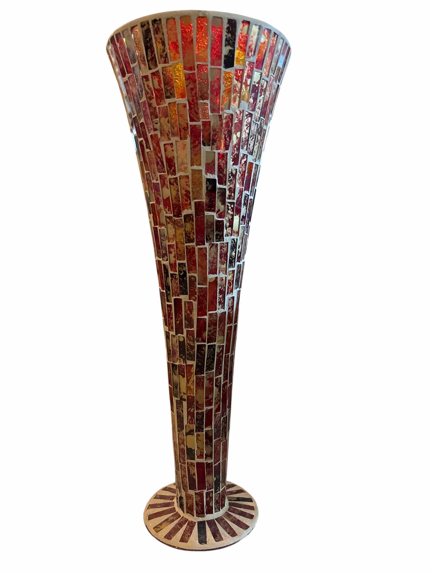 Photo 1 of (2)PCS STAINED RED MOSIAC GLASSES VASE H15.75”