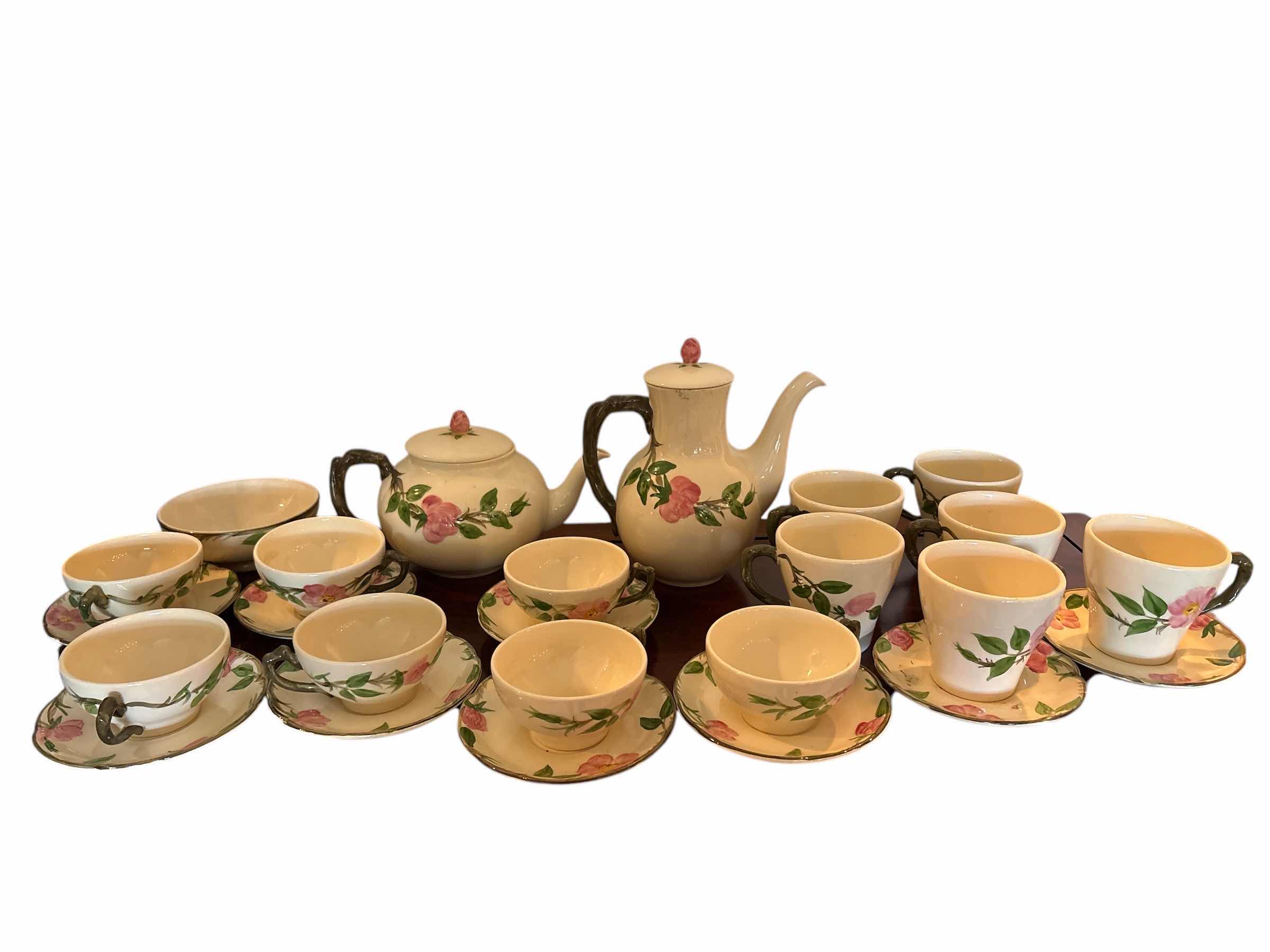 Photo 1 of (17)PCS VINTAGE FRANCISCAN ROSE TEA POTS & CUPS ON SAUCERS