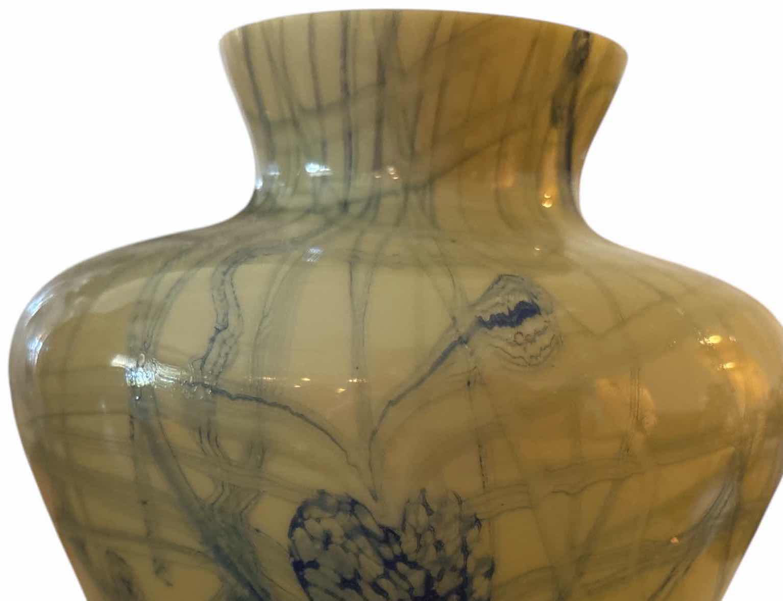 Photo 1 of AMBER BODY W BLUE FILIGREE VASE H7”