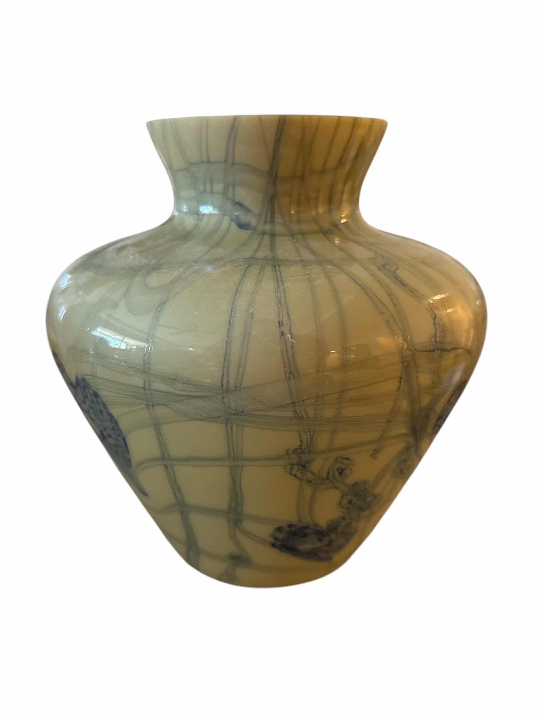 Photo 1 of AMBER BODY W BLUE FILIGREE VASE H7”