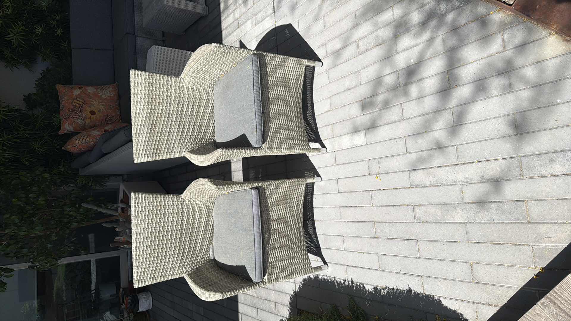 Photo 1 of 2-OUTDOOR PATIO ARM CHAIRS W LIGHT GRAY WOVEN PATTERN