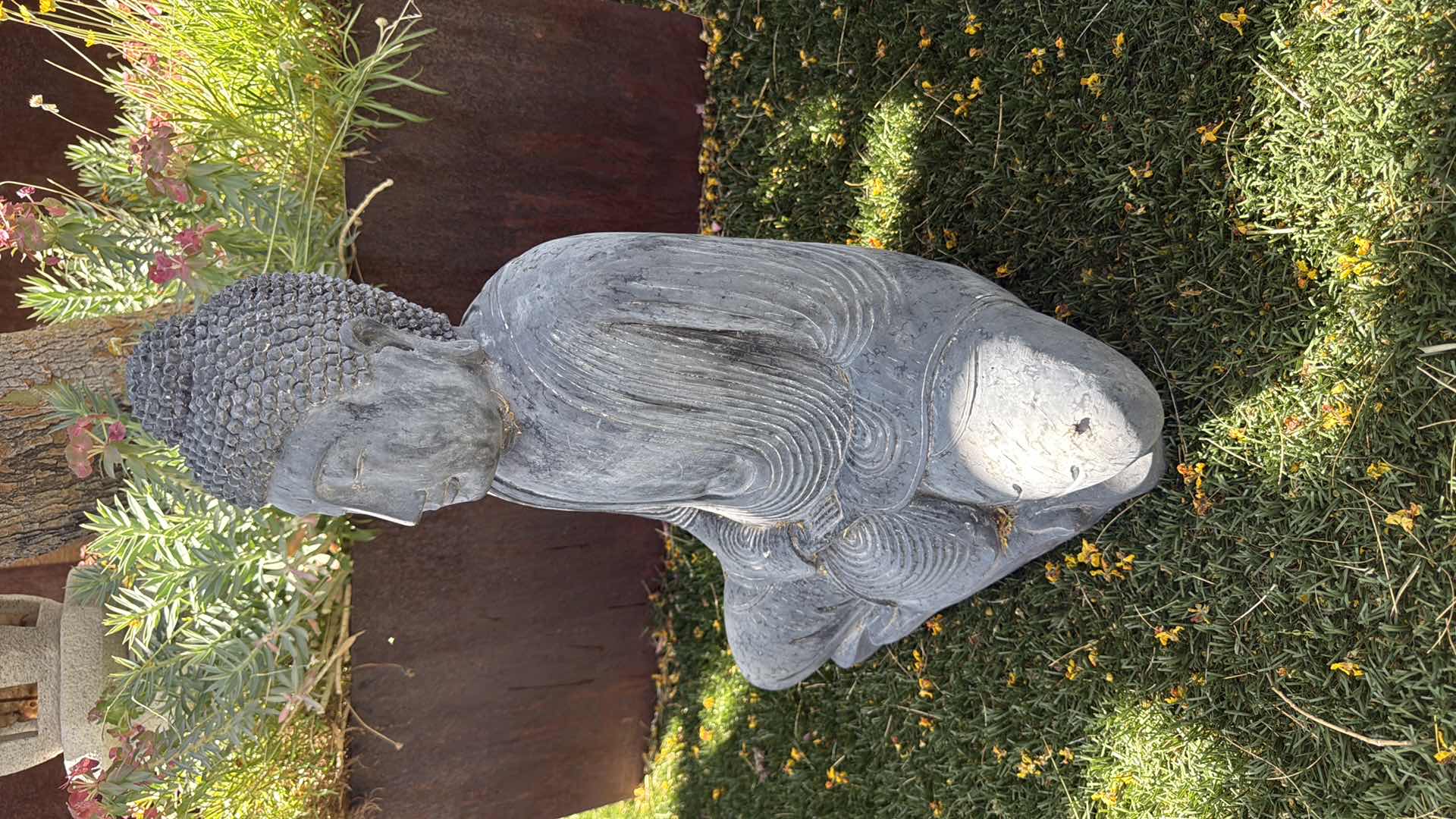 View 2 of BUDDHA GREY BLUE PLASTERED GARDEN SCULPTURE H22” W16”